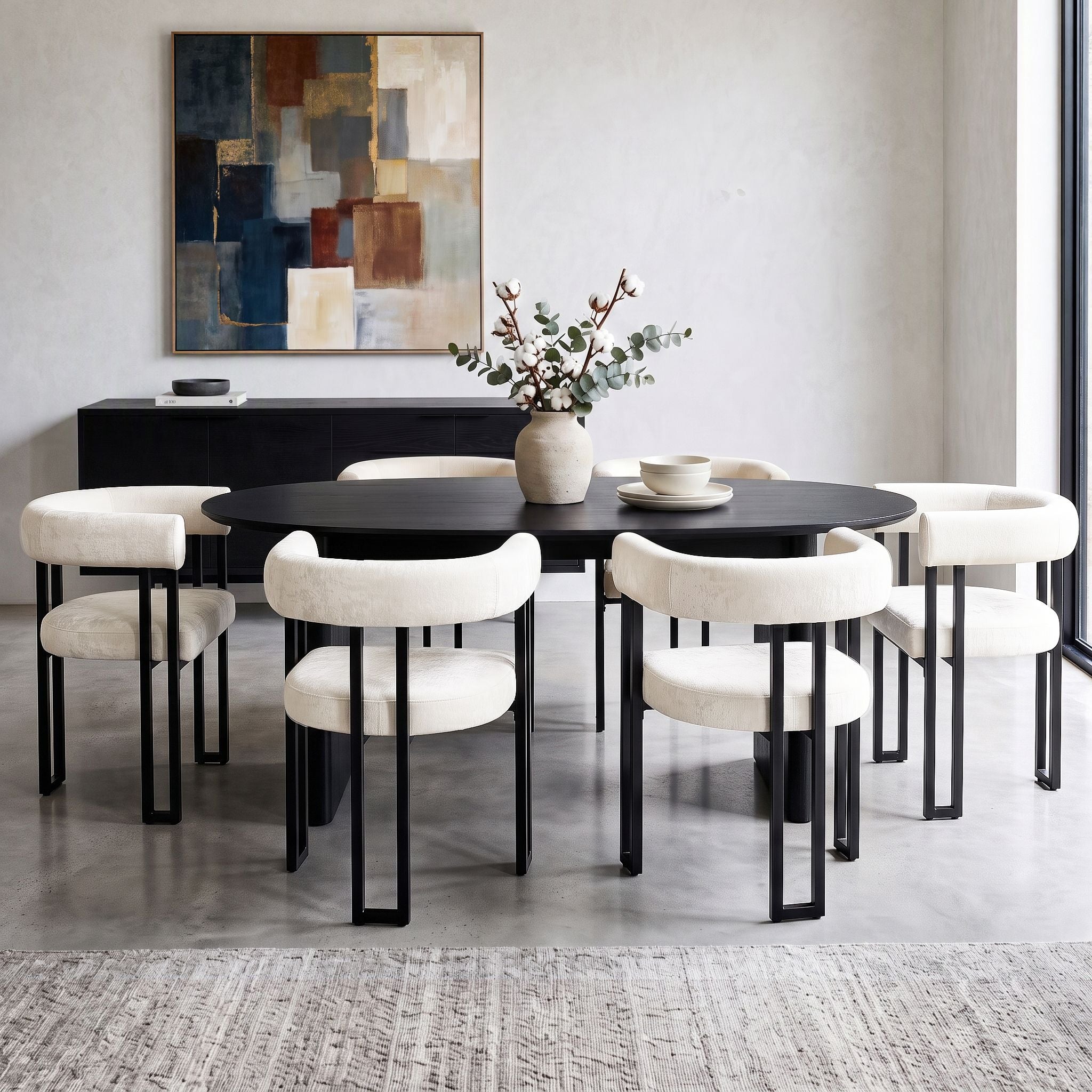 Dining Chairs Set of 6 Velvet Upholstered Barrel Chairs with Curved Armrests & Back Beige