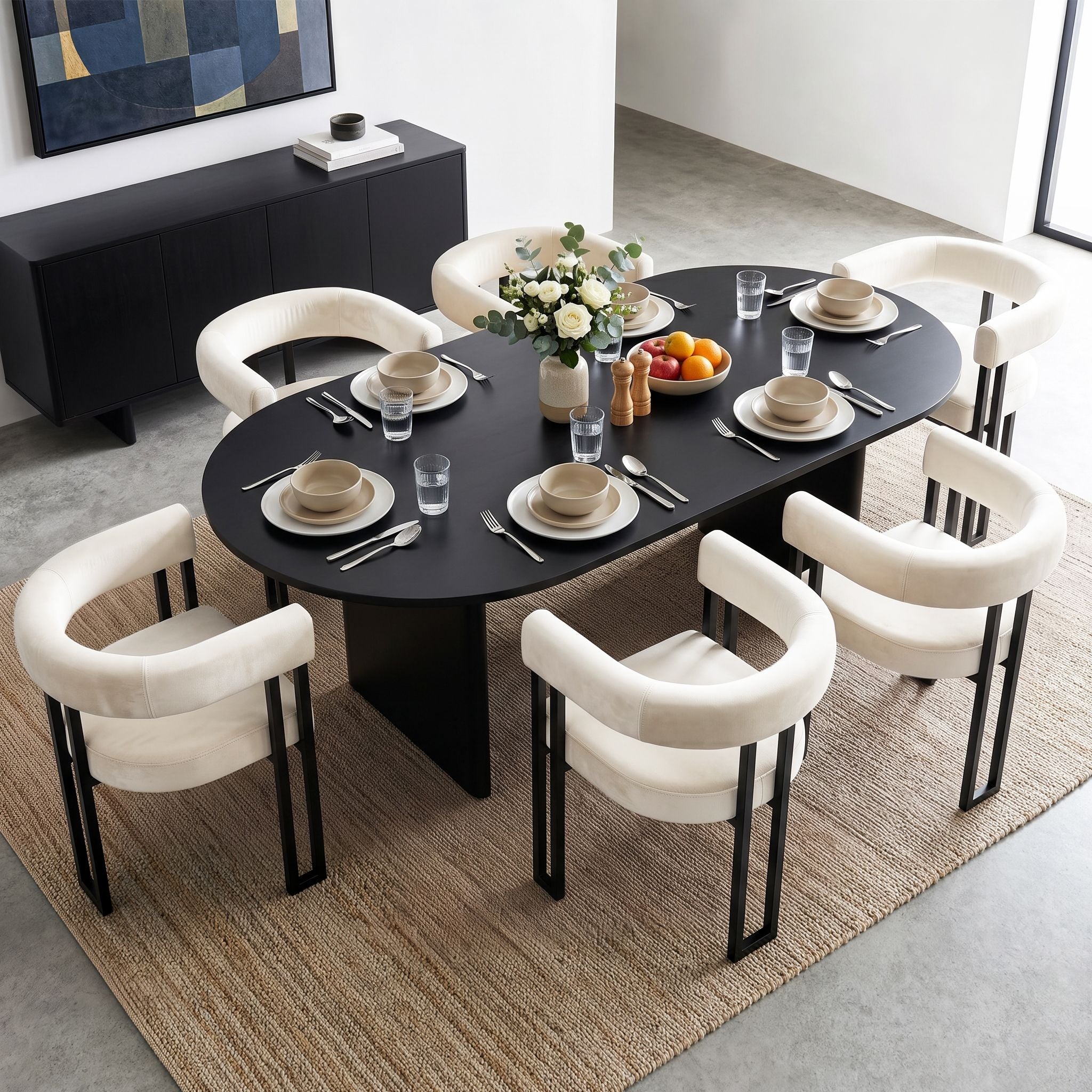 Dining Chairs Set of 6 Velvet Upholstered Barrel Chairs with Curved Armrests & Back Beige