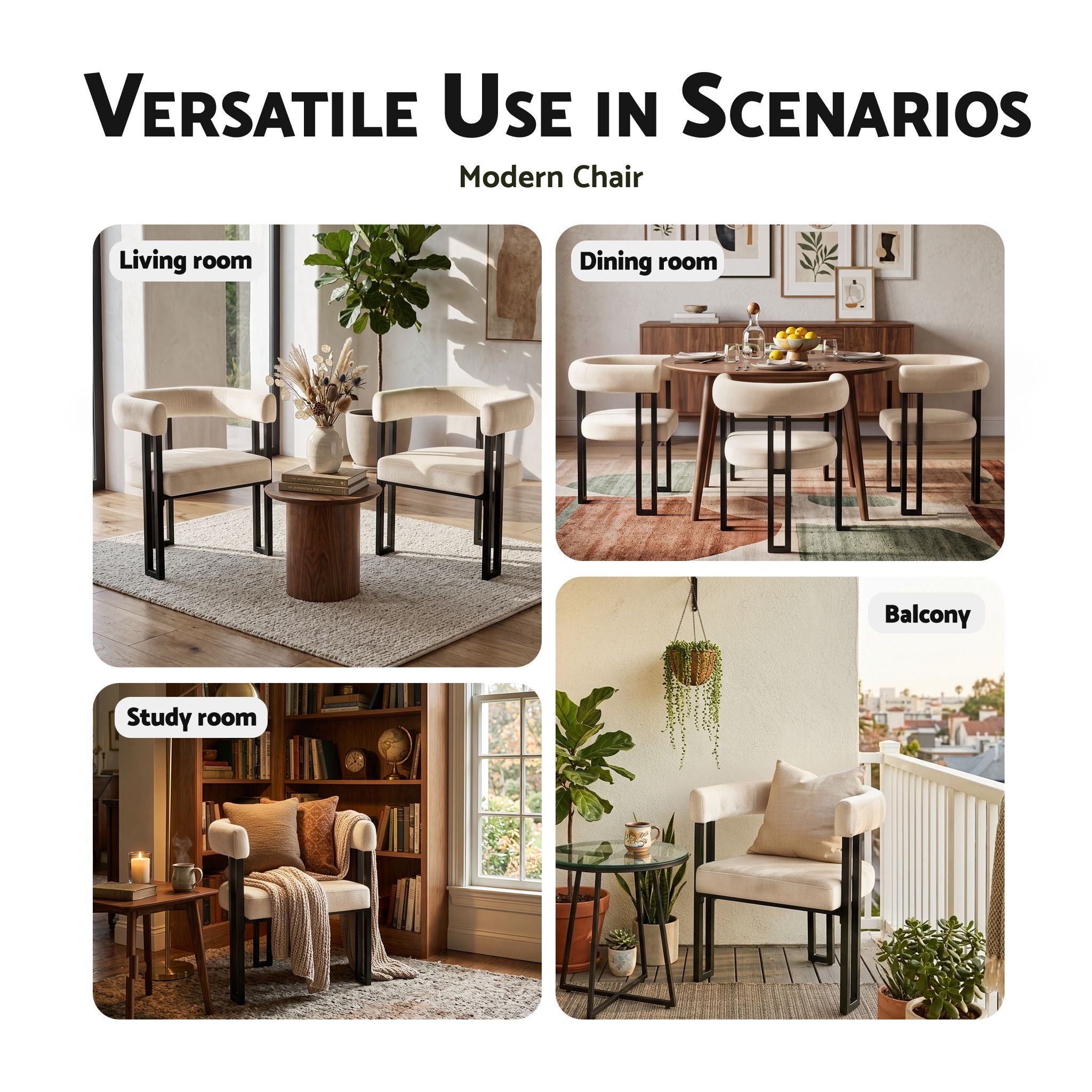Dining Chairs Set of 6 Velvet Upholstered Barrel Chairs with Curved Armrests & Back Beige