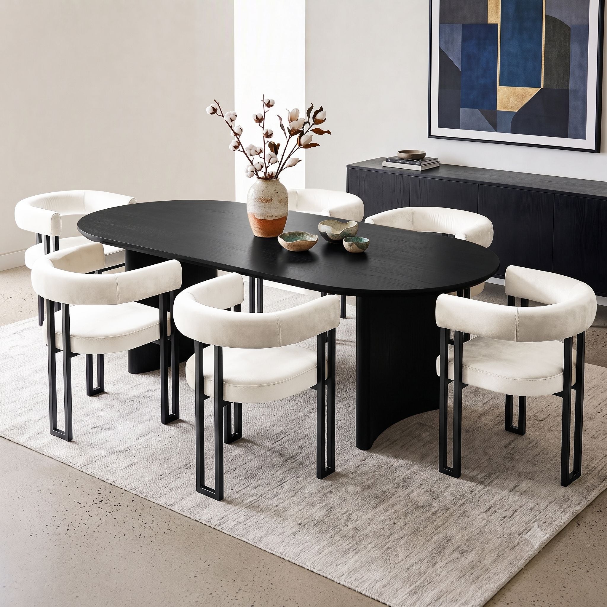 Dining Chairs Set of 6 Velvet Upholstered Barrel Chairs with Curved Armrests & Back Beige