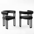 Dining Chairs Set of 2 Velvet Upholstered Barrel Chairs with Curved Armrests & Back Black