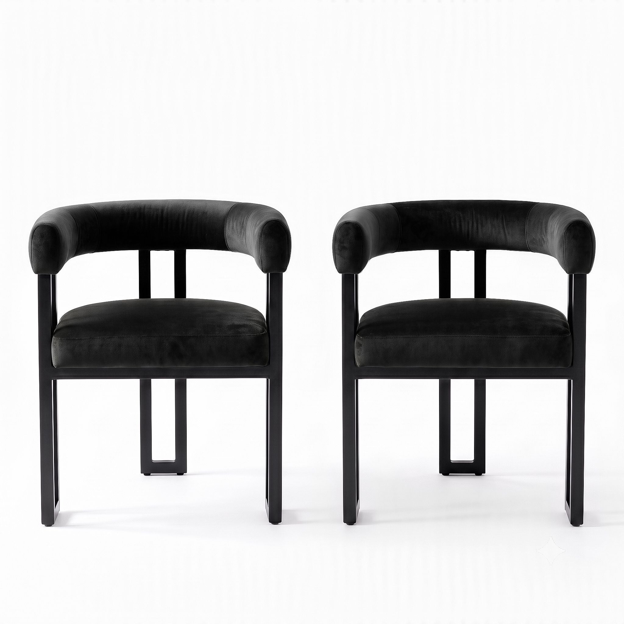 Dining Chairs Set of 2 Velvet Upholstered Barrel Chairs with Curved Armrests & Back Black
