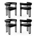 Dining Chairs Set of 4 Velvet Upholstered Barrel Chairs with Curved Armrests & Back Black