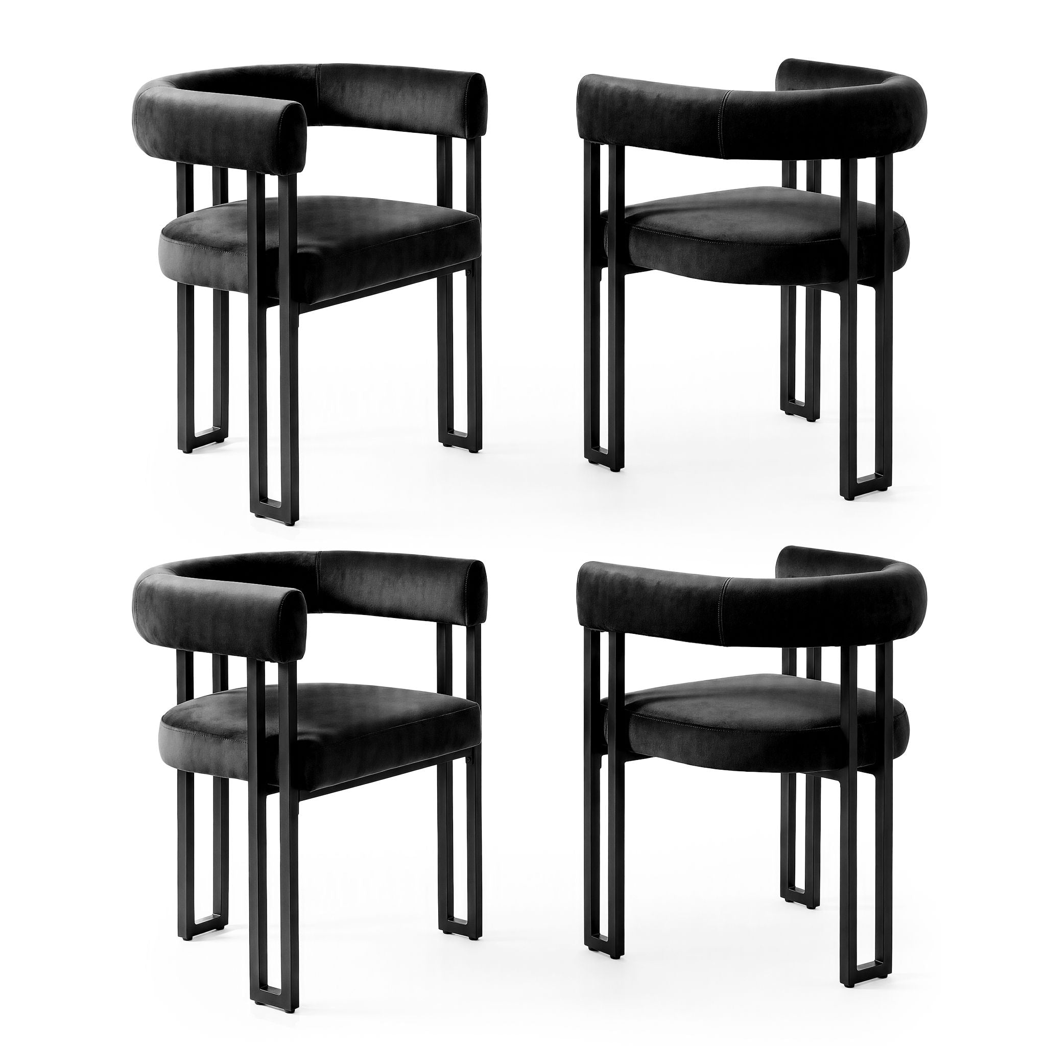 Dining Chairs Set of 4 Velvet Upholstered Barrel Chairs with Curved Armrests & Back Black