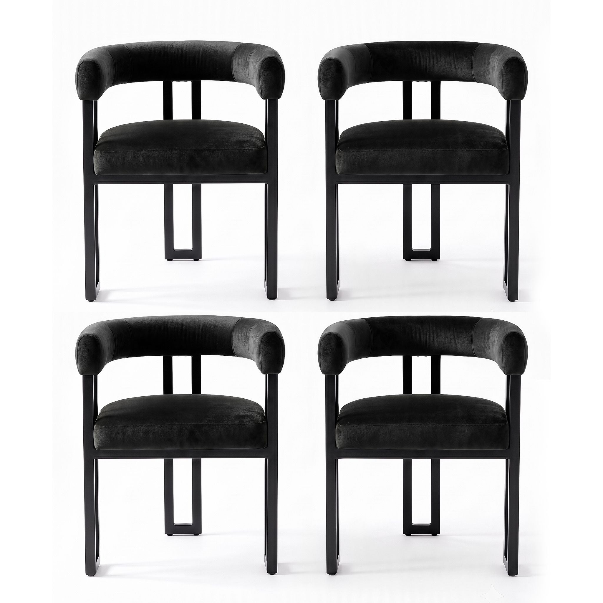 Dining Chairs Set of 4 Velvet Upholstered Barrel Chairs with Curved Armrests & Back Black