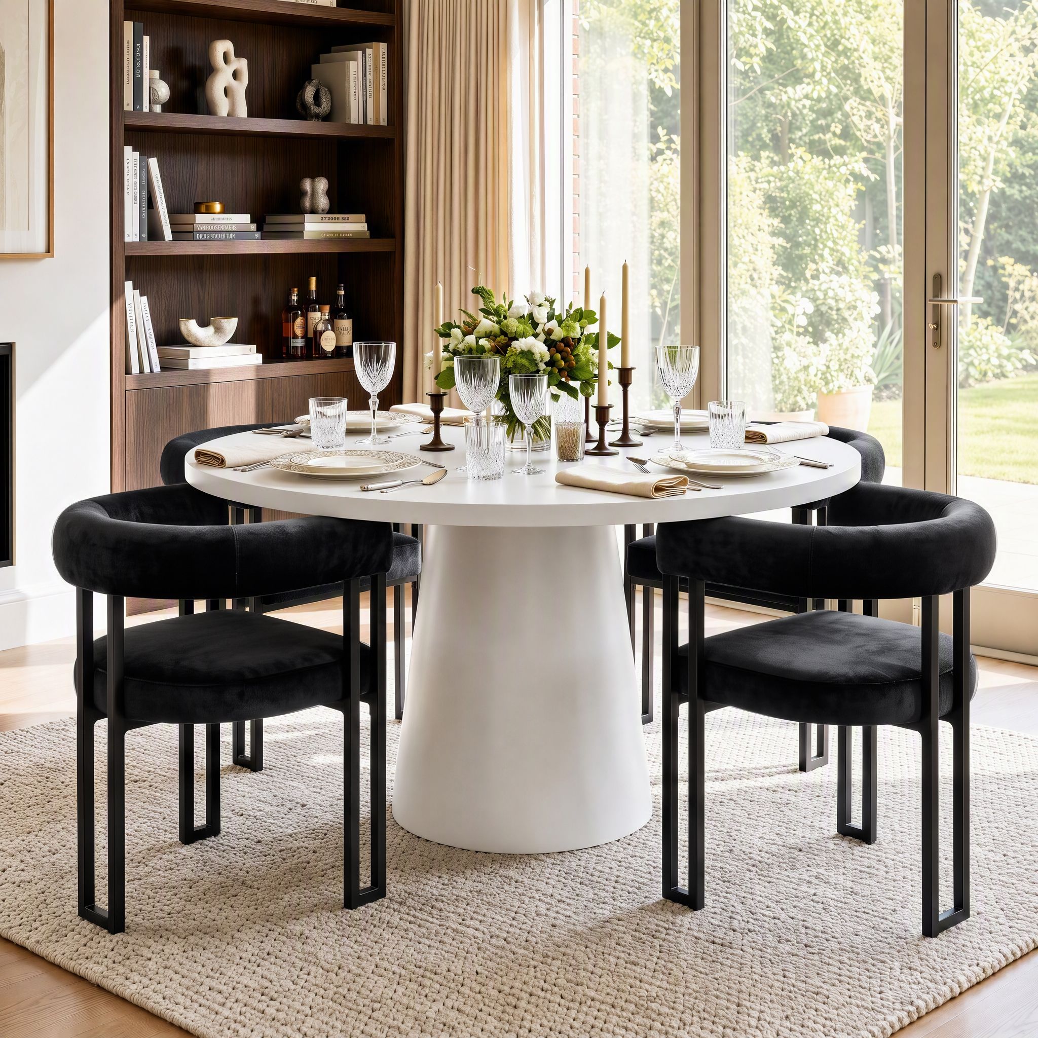 Dining Chairs Set of 4 Velvet Upholstered Barrel Chairs with Curved Armrests & Back Black
