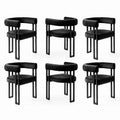 Dining Chairs Set of 6 Velvet Upholstered Barrel Chairs with Curved Armrests & Back Black