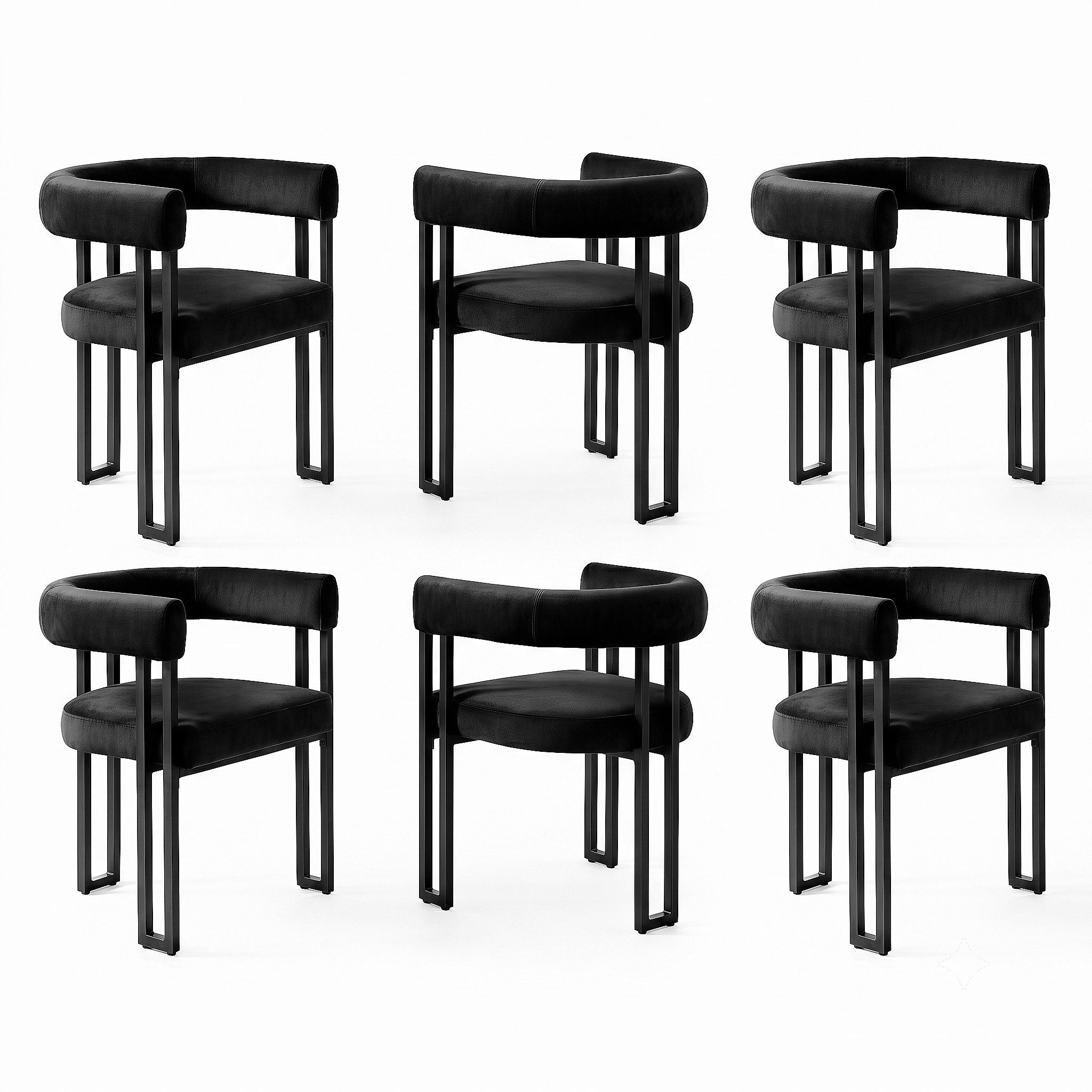 Dining Chairs Set of 6 Velvet Upholstered Barrel Chairs with Curved Armrests & Back Black