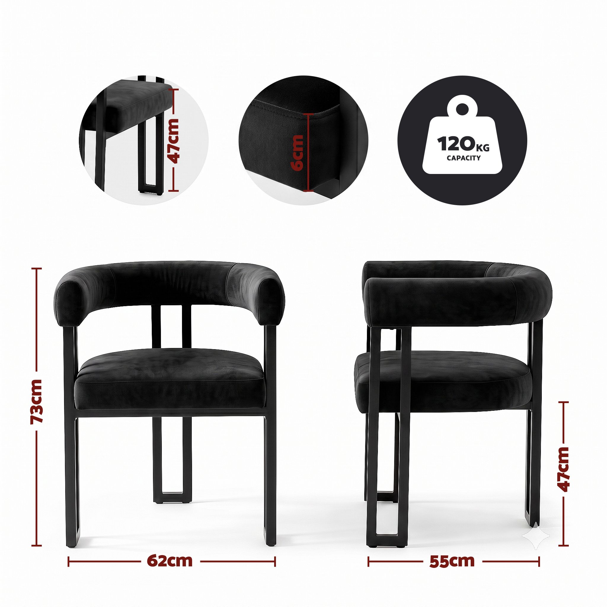 Dining Chairs Set of 6 Velvet Upholstered Barrel Chairs with Curved Armrests & Back Black