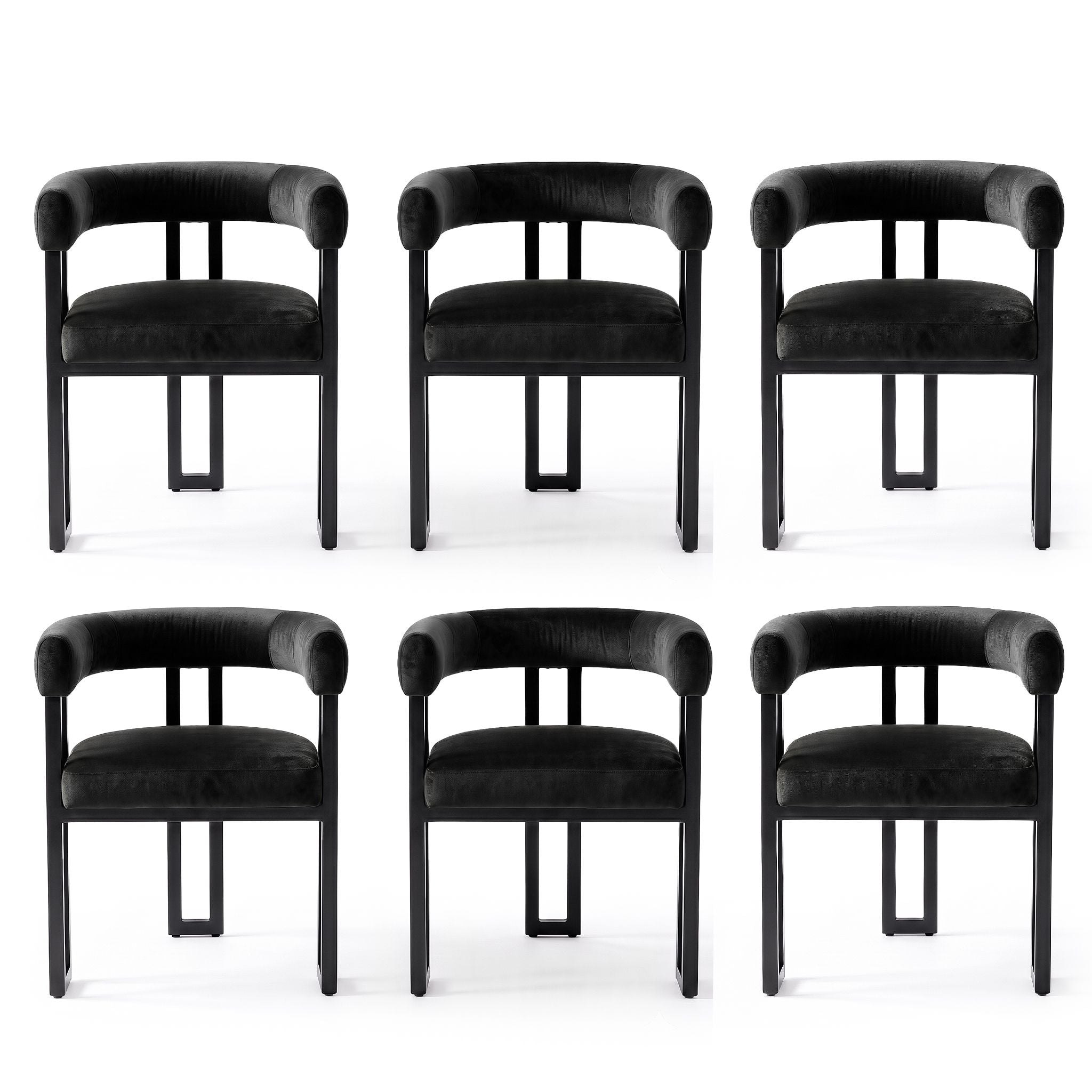 Dining Chairs Set of 6 Velvet Upholstered Barrel Chairs with Curved Armrests & Back Black
