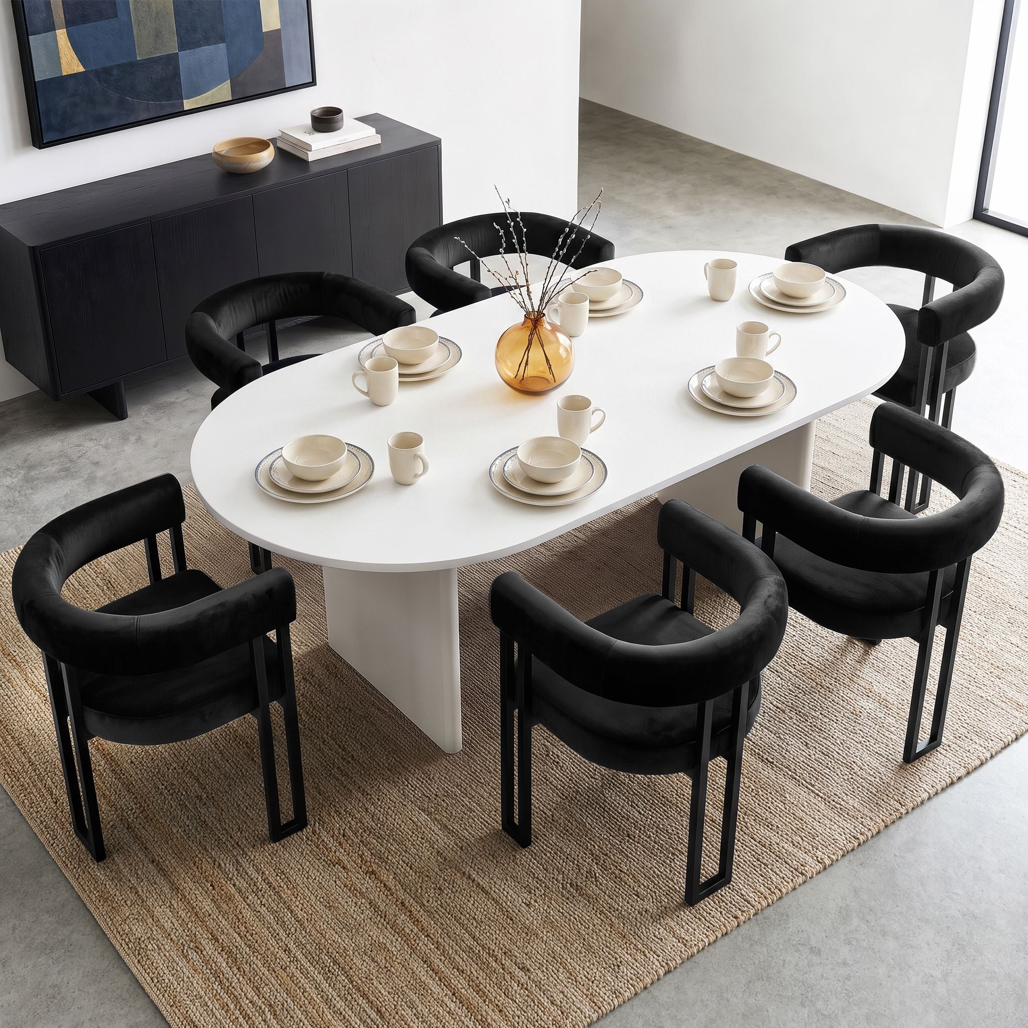 Dining Chairs Set of 6 Velvet Upholstered Barrel Chairs with Curved Armrests & Back Black