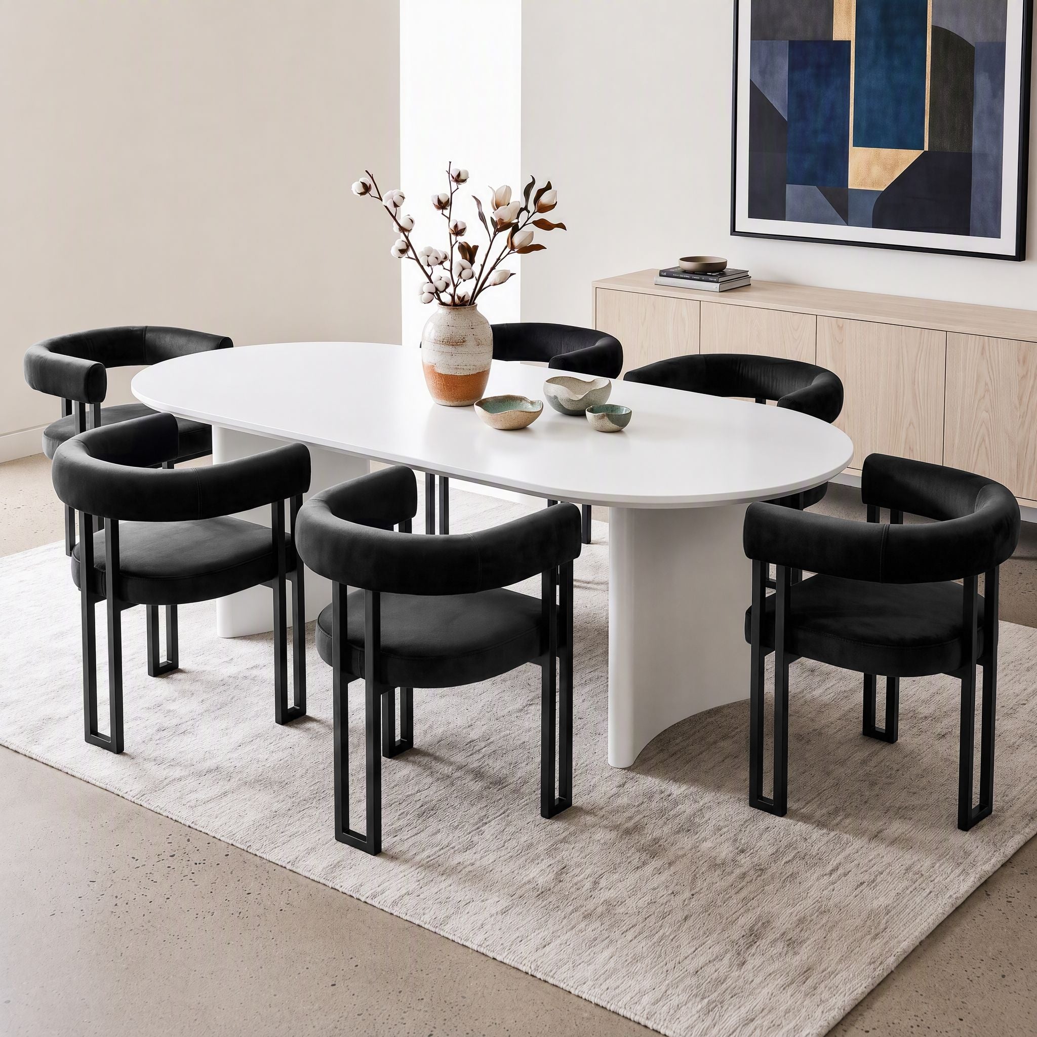 Dining Chairs Set of 6 Velvet Upholstered Barrel Chairs with Curved Armrests & Back Black