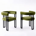 Dining Chairs Set of 2 Velvet Upholstered Barrel Chairs with Curved Armrests & Back Green