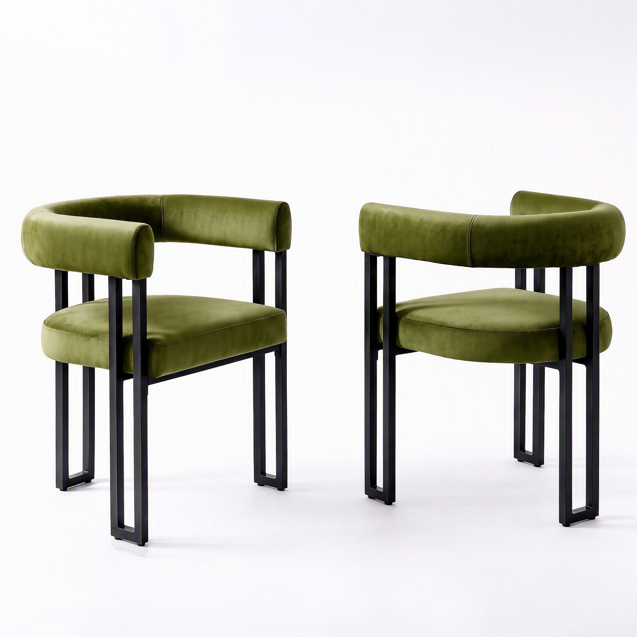 Dining Chairs Set of 2 Velvet Upholstered Barrel Chairs with Curved Armrests & Back Green