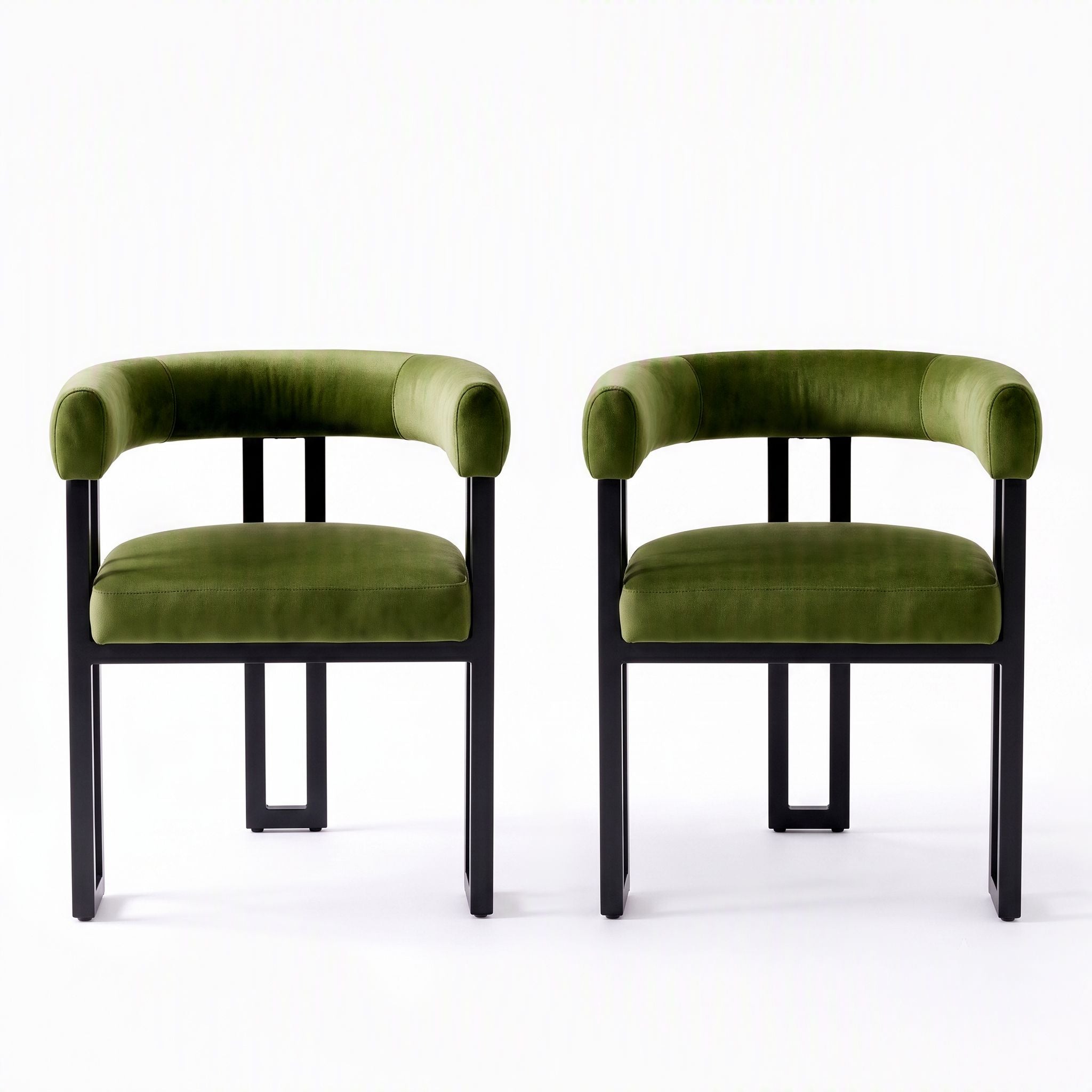 Dining Chairs Set of 2 Velvet Upholstered Barrel Chairs with Curved Armrests & Back Green