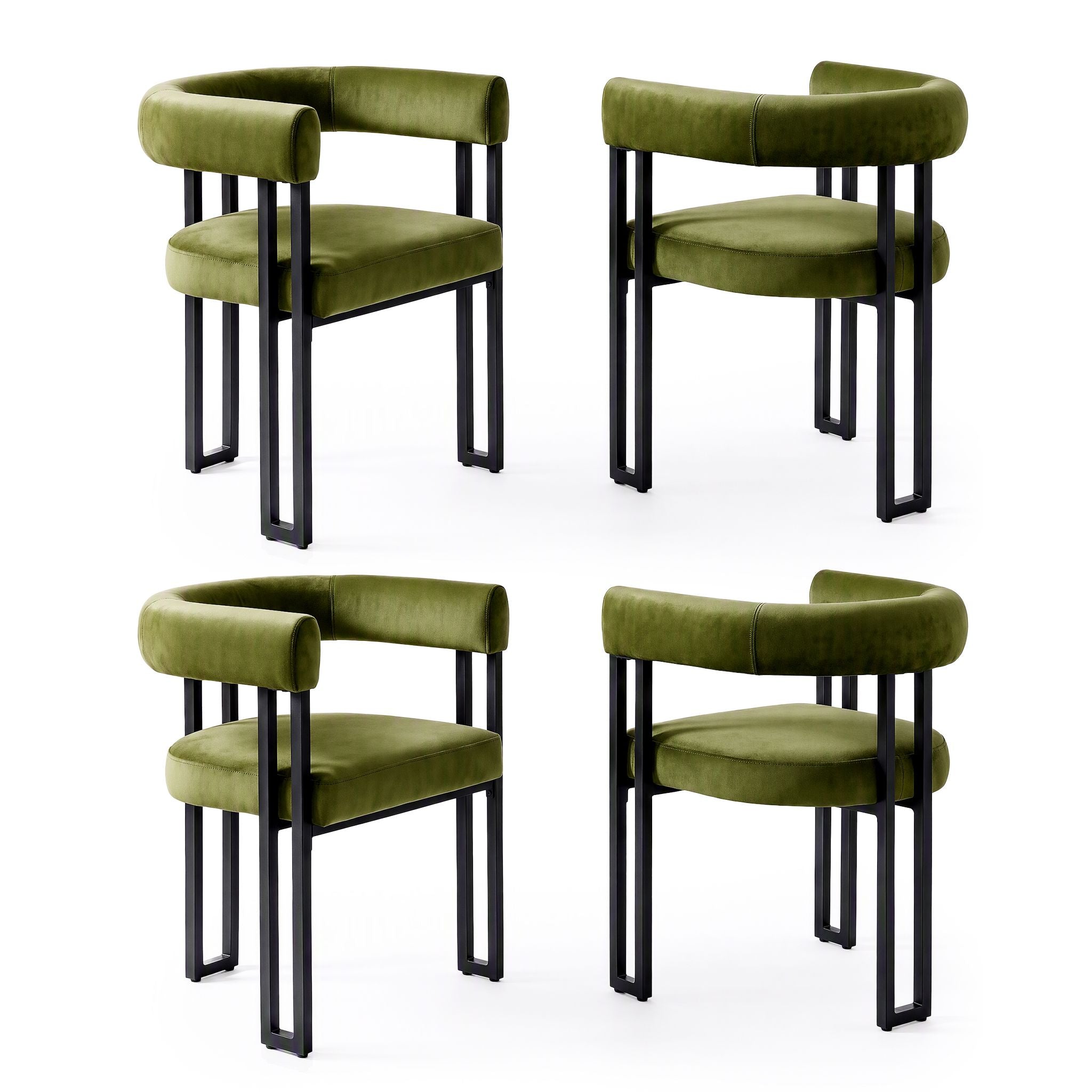 Dining Chairs Set of 4 Velvet Upholstered Barrel Chairs with Curved Armrests & Back Green