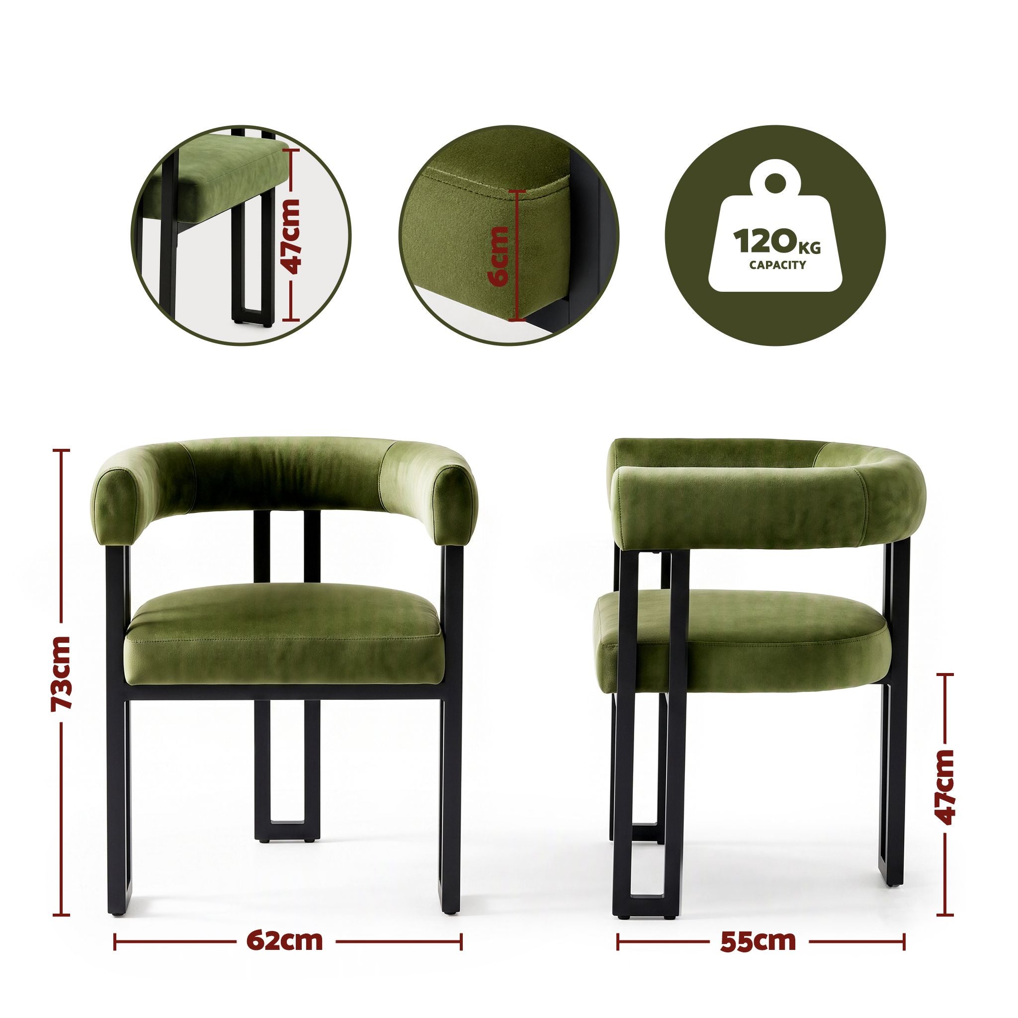 Dining Chairs Set of 4 Velvet Upholstered Barrel Chairs with Curved Armrests & Back Green