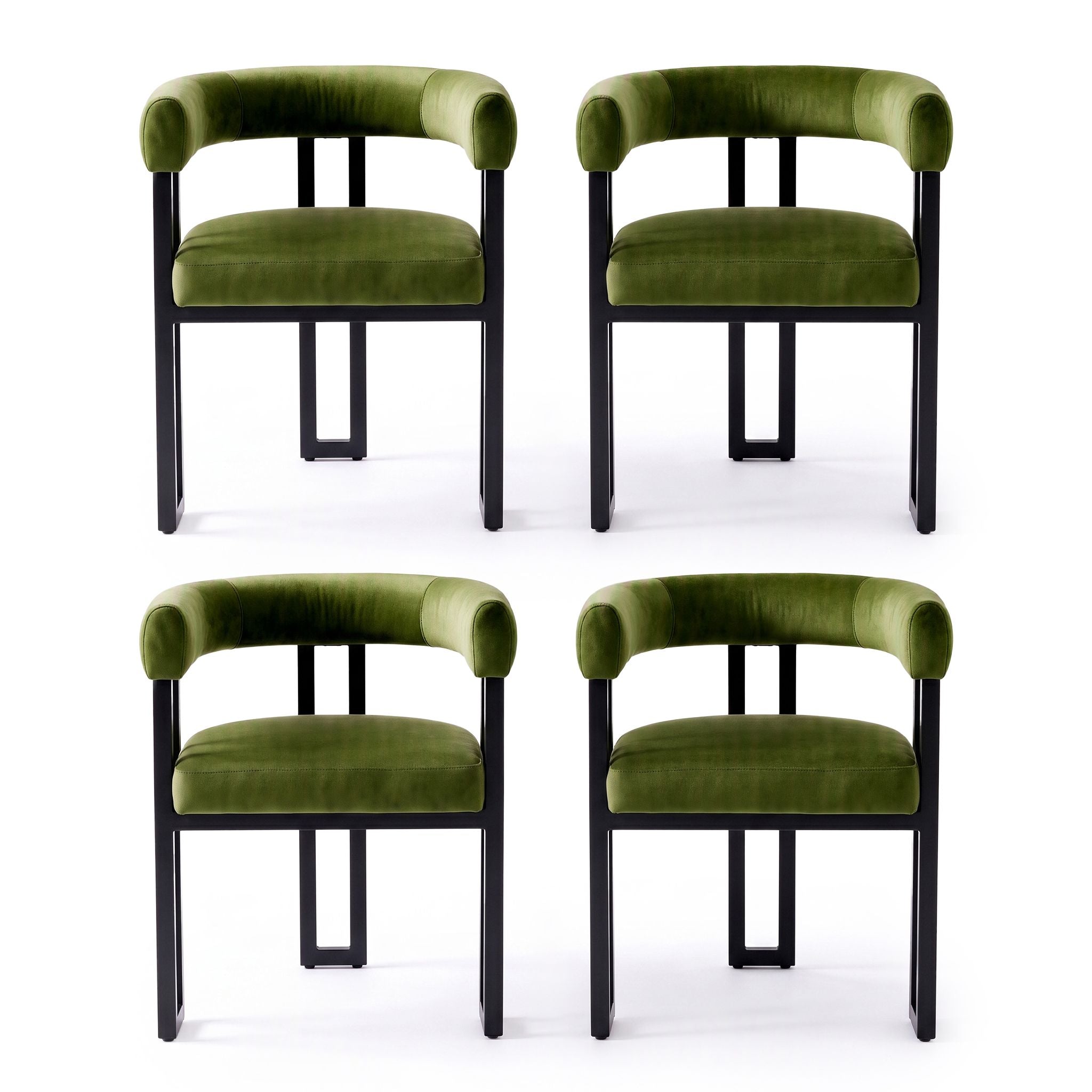 Dining Chairs Set of 4 Velvet Upholstered Barrel Chairs with Curved Armrests & Back Green