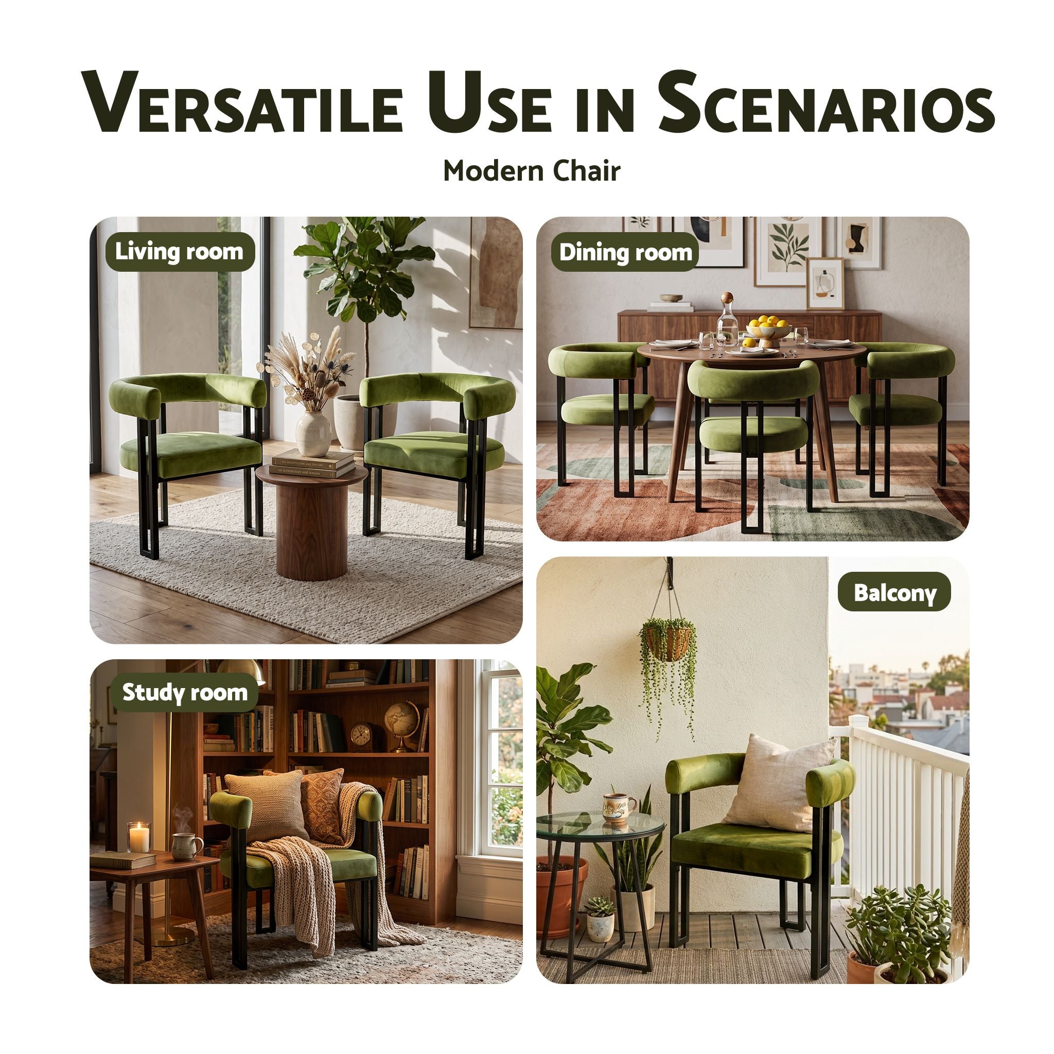 Dining Chairs Set of 4 Velvet Upholstered Barrel Chairs with Curved Armrests & Back Green