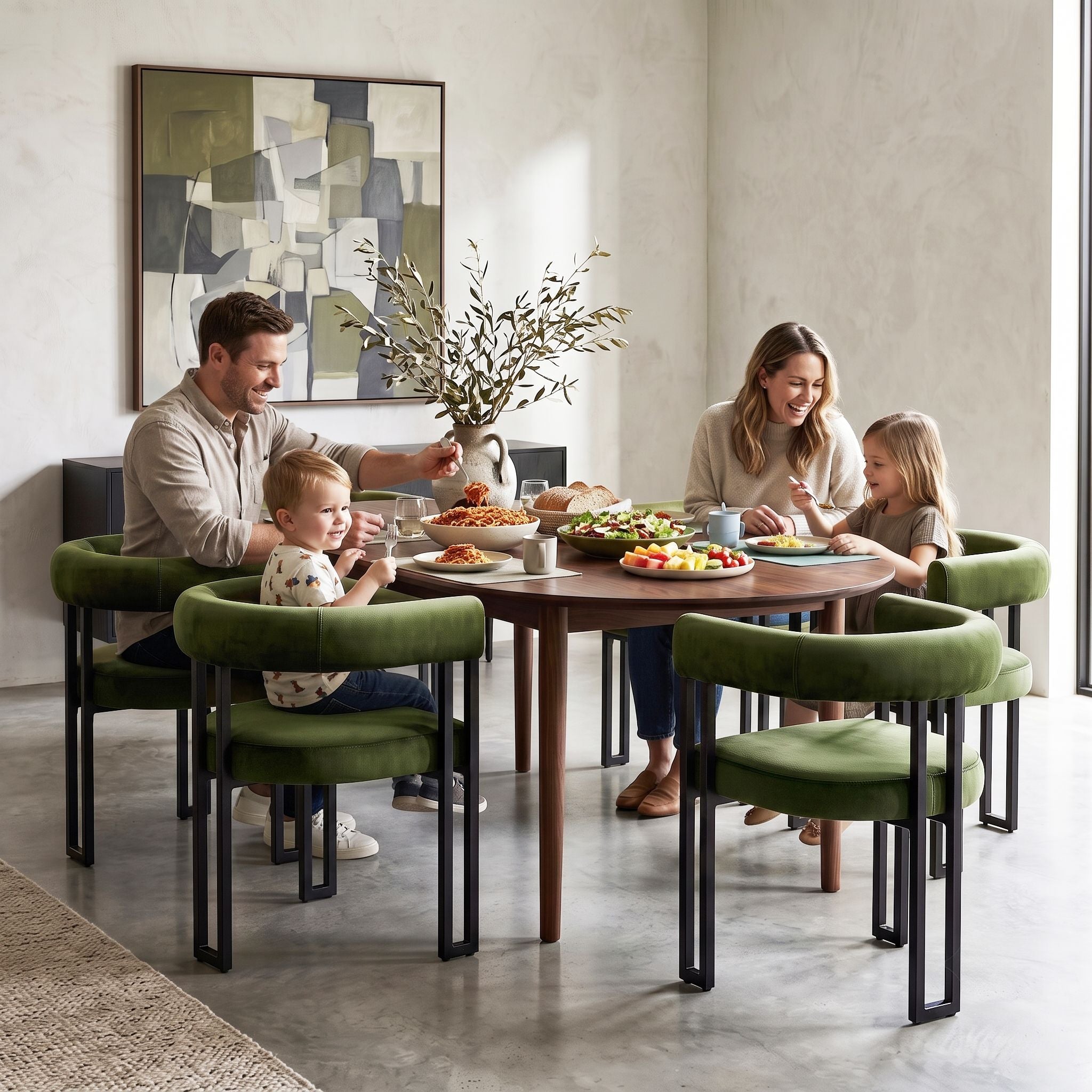 Dining Chairs Set of 4 Velvet Upholstered Barrel Chairs with Curved Armrests & Back Green