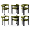 Dining Chairs Set of 6 Velvet Upholstered Barrel Chairs with Curved Armrests & Back Green
