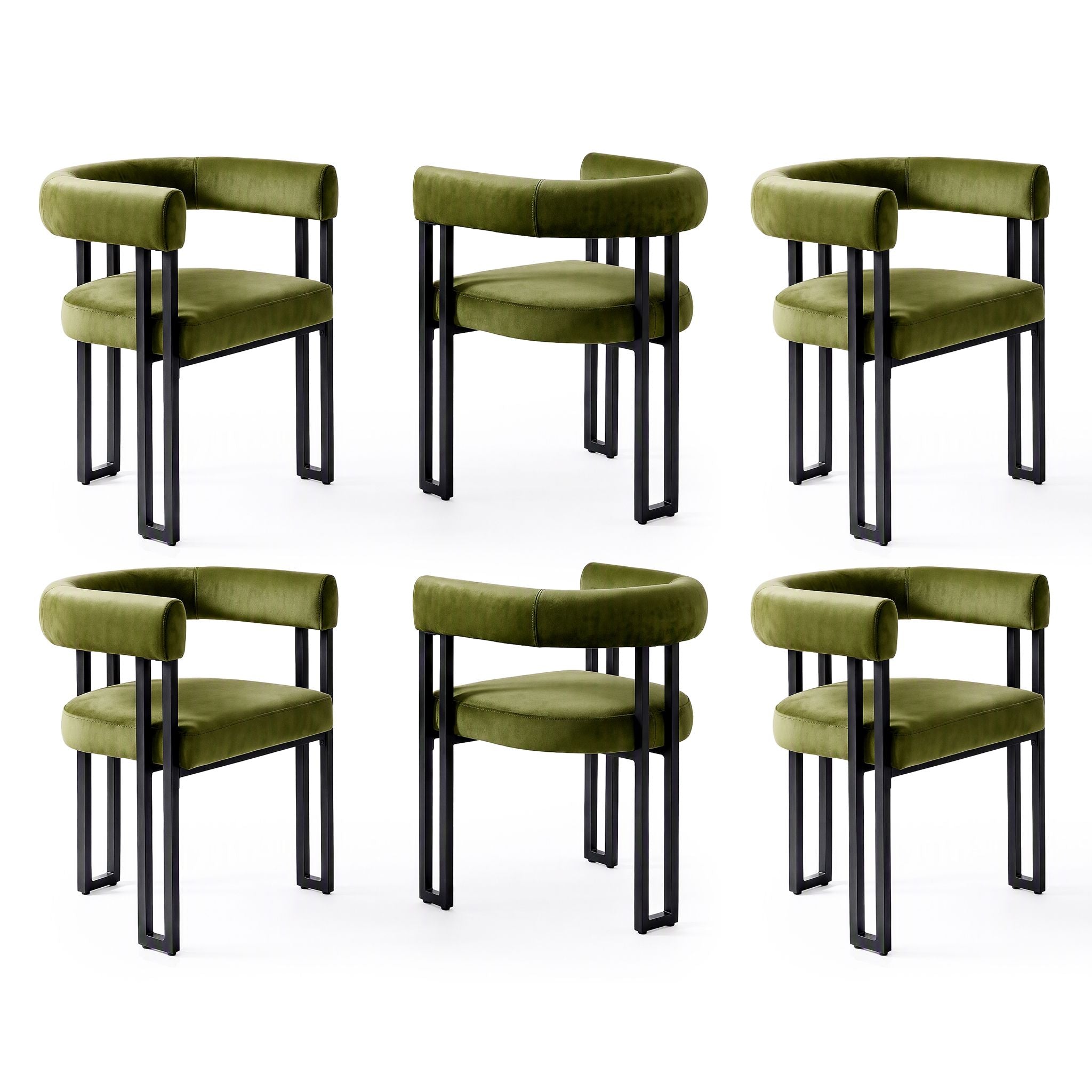 Dining Chairs Set of 6 Velvet Upholstered Barrel Chairs with Curved Armrests & Back Green