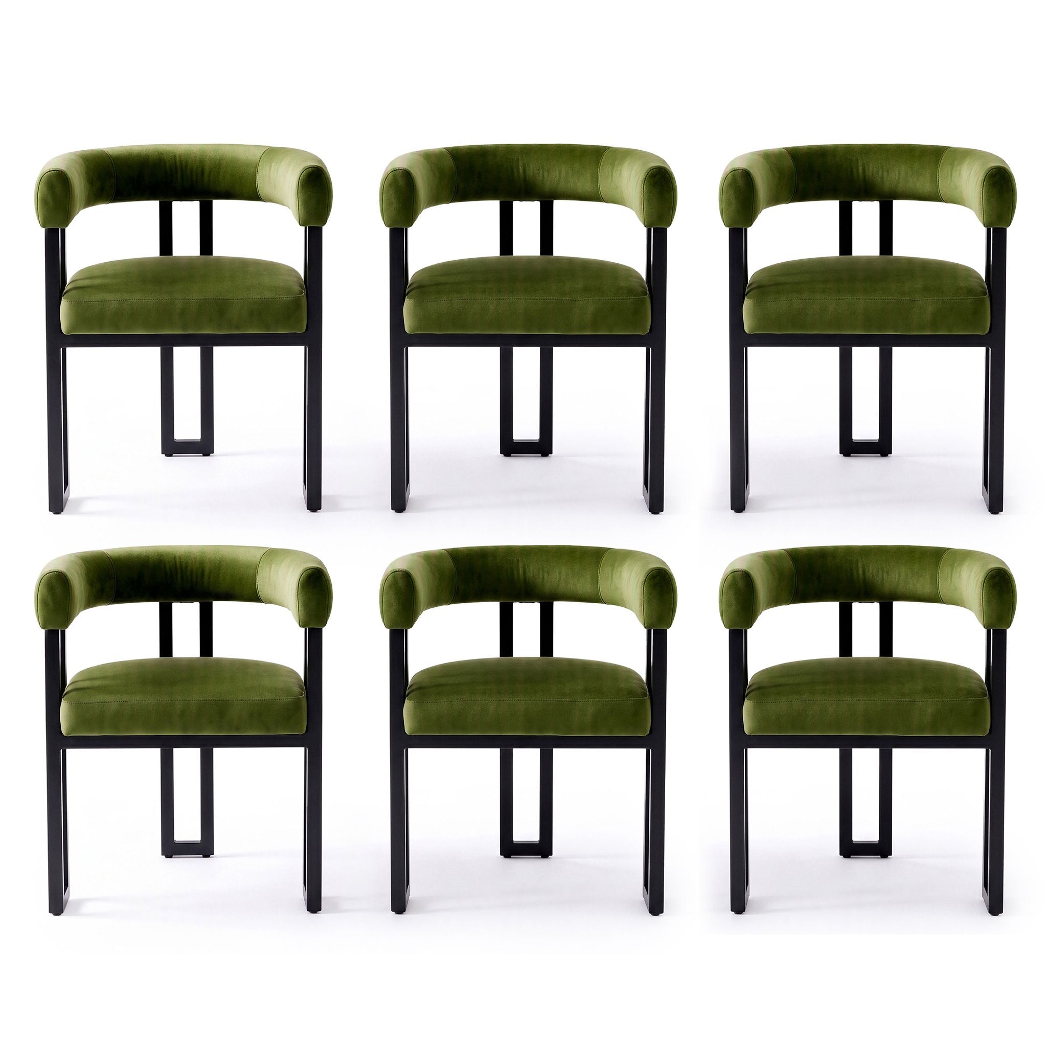 Dining Chairs Set of 6 Velvet Upholstered Barrel Chairs with Curved Armrests & Back Green