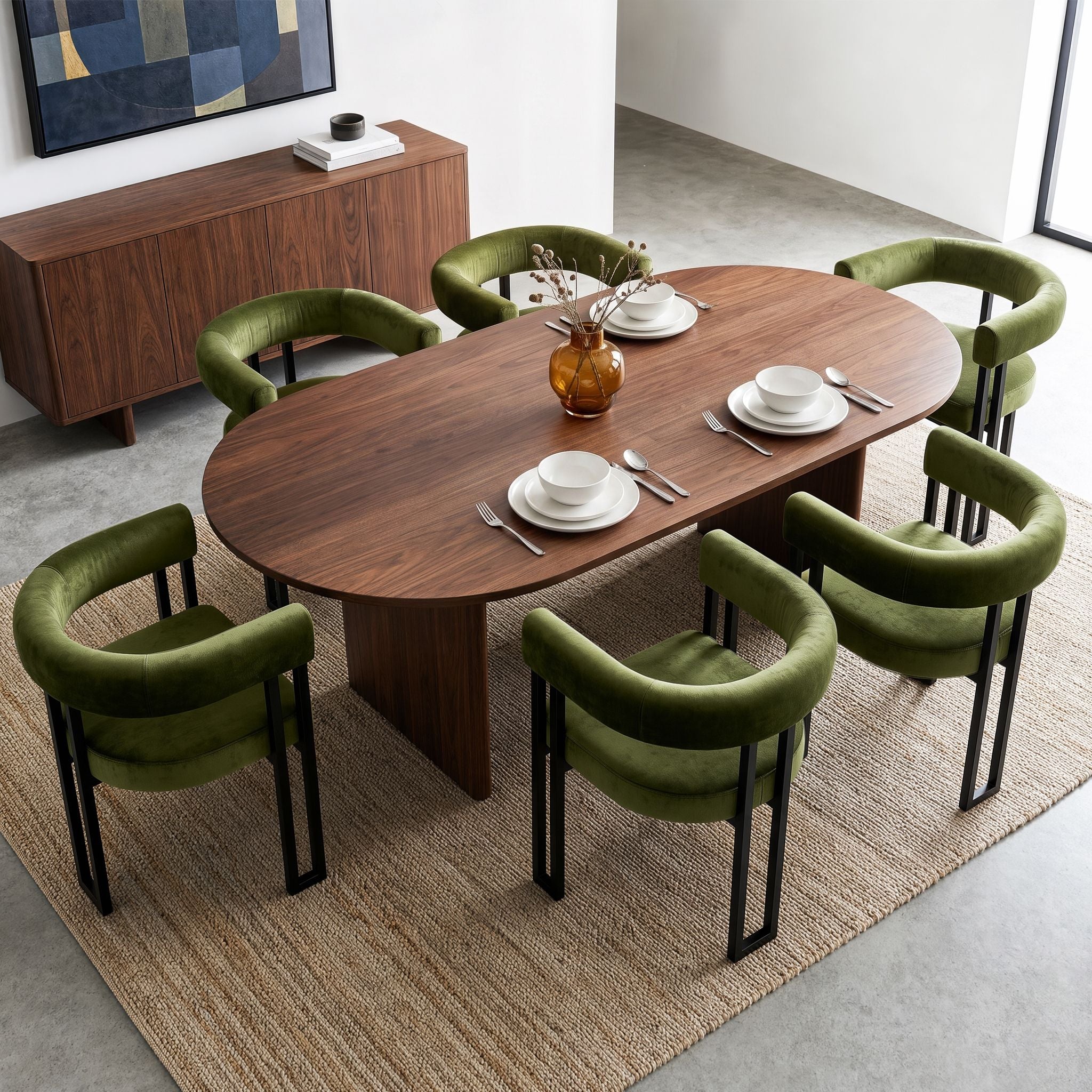 Dining Chairs Set of 6 Velvet Upholstered Barrel Chairs with Curved Armrests & Back Green