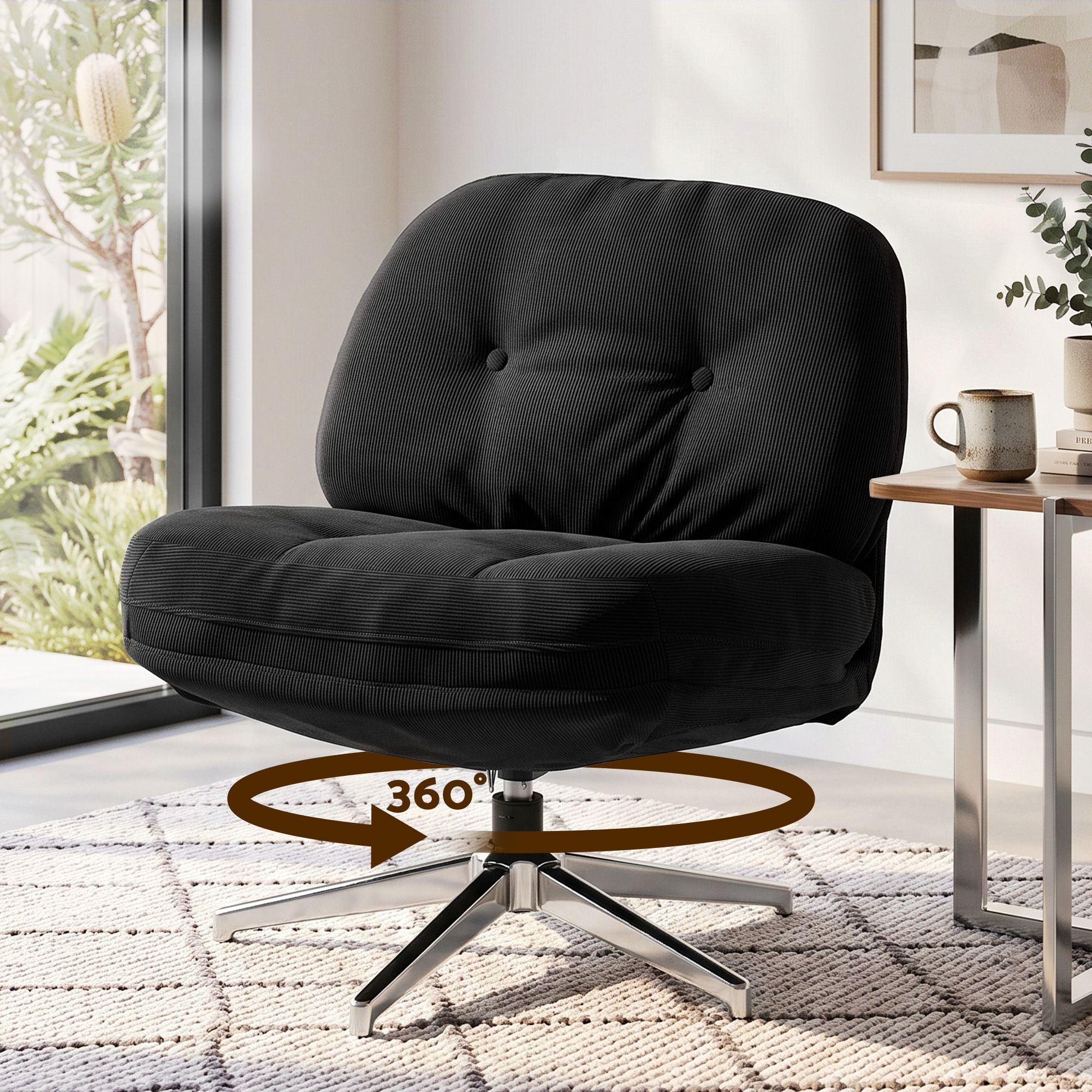 Swivel Chair Nursing Armchair Lounge Corduroy Steel Star Base Black