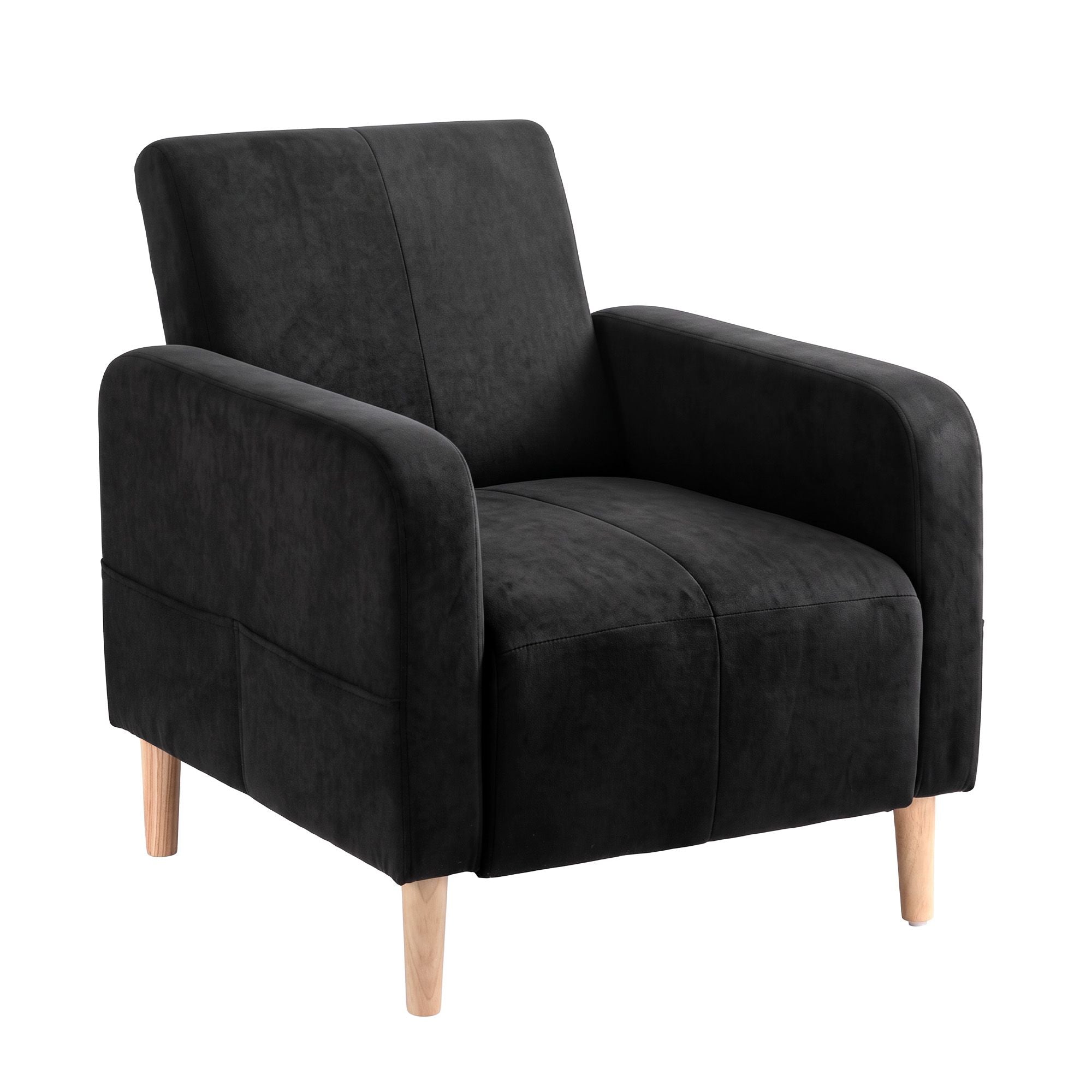 Reclining Velvet Armchair with Daybed Function and Side Pockets - Black