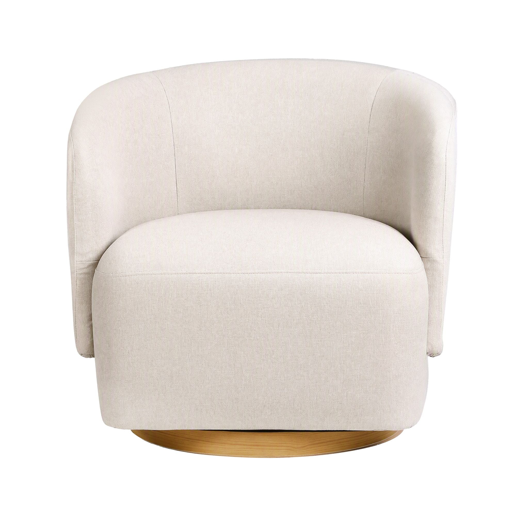 Swivel Armchair 360° Curved Accent Chair Linen Fabric - Beige