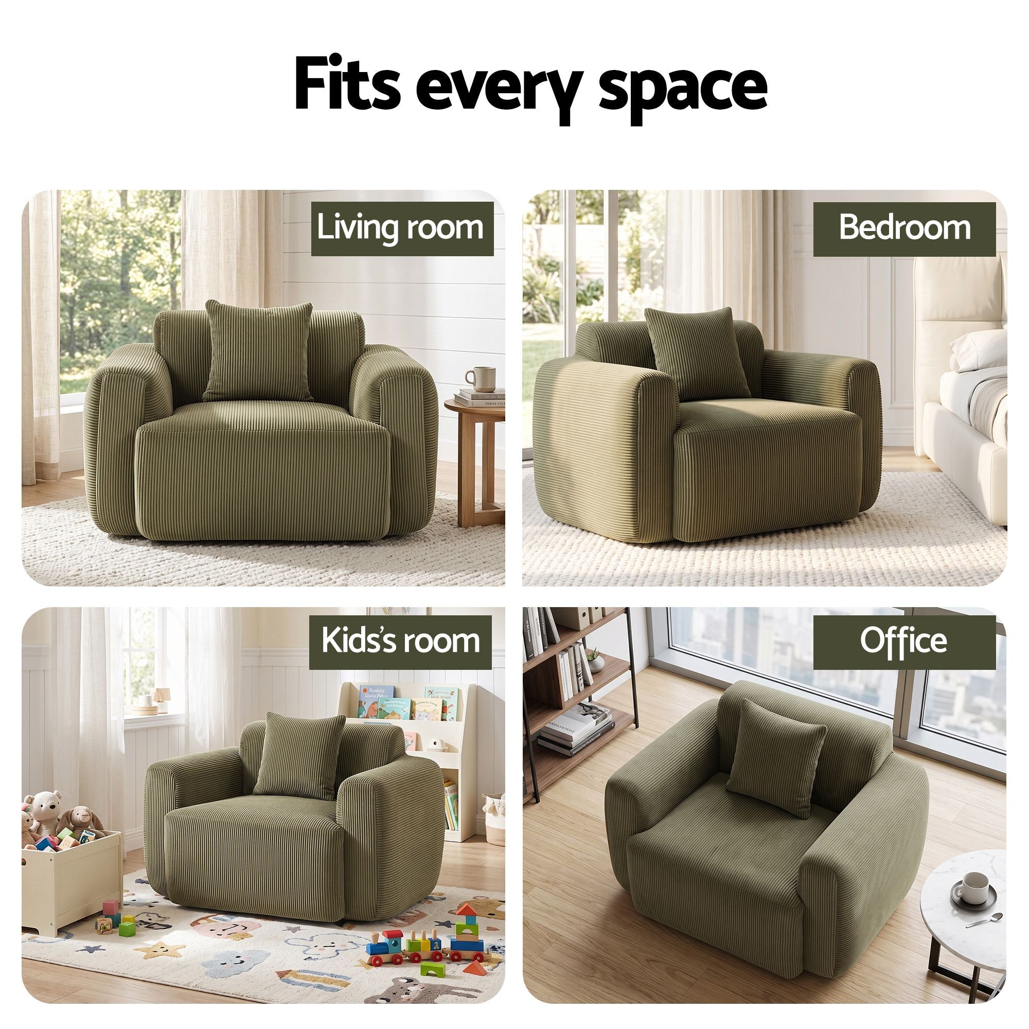 Compressed Armchair Sofa with Cushion Corduroy No Assembly - Green