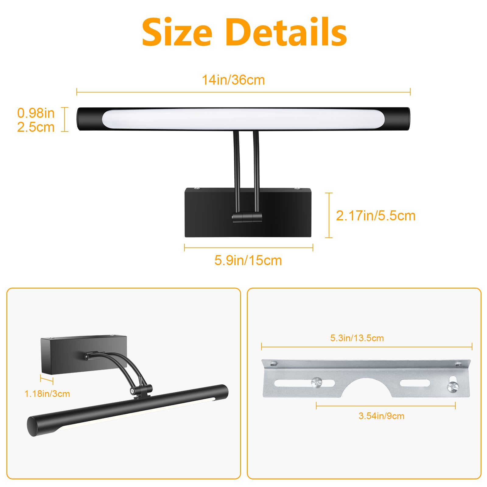 14 Inch Hardwired LED Picture Light for Wall, Dartboard & Gallery Lighting - Black