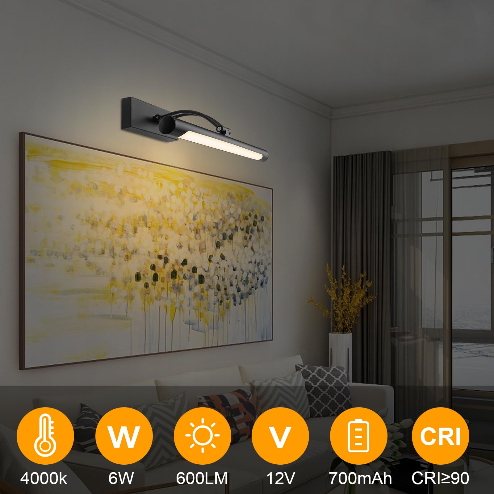 14 Inch Hardwired LED Picture Light for Wall, Dartboard & Gallery Lighting - Black