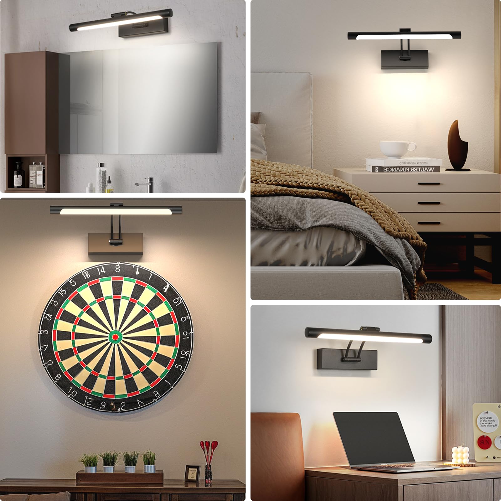 14 Inch Hardwired LED Picture Light for Wall, Dartboard & Gallery Lighting - Black