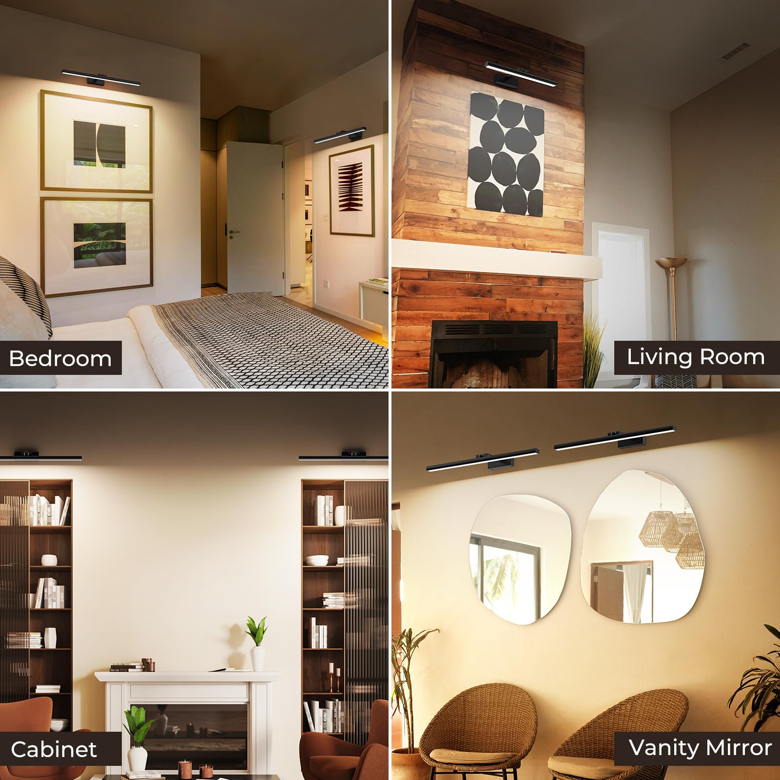 Wireless Rechargeable 16in Picture Light with Remote Dimmable Timer for Wall Art - Black