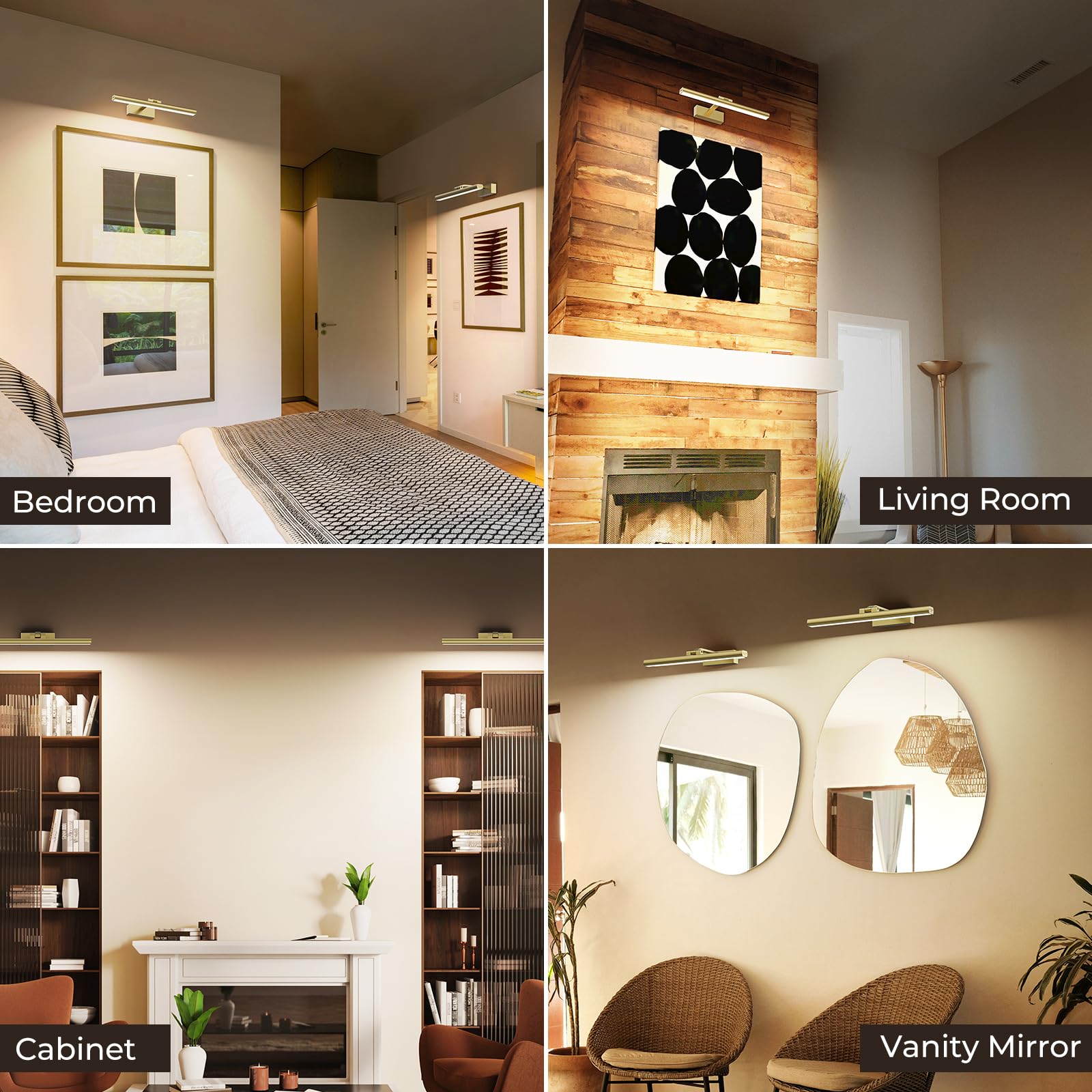Wireless Rechargeable 16in Battery Operated Picture Light with Remote Dimmable Timer for Wall Art - Gold
