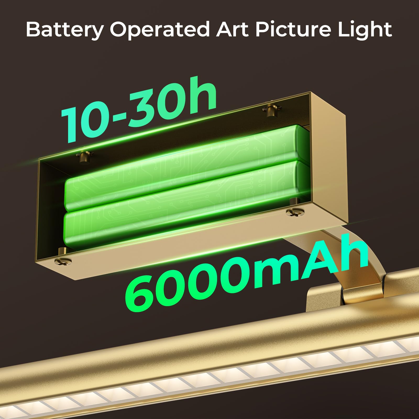 Wireless Rechargeable 24in Picture Light for Wall with Remote Dimmable Timer, Rotatable CCT Art Gallery Light - Gold
