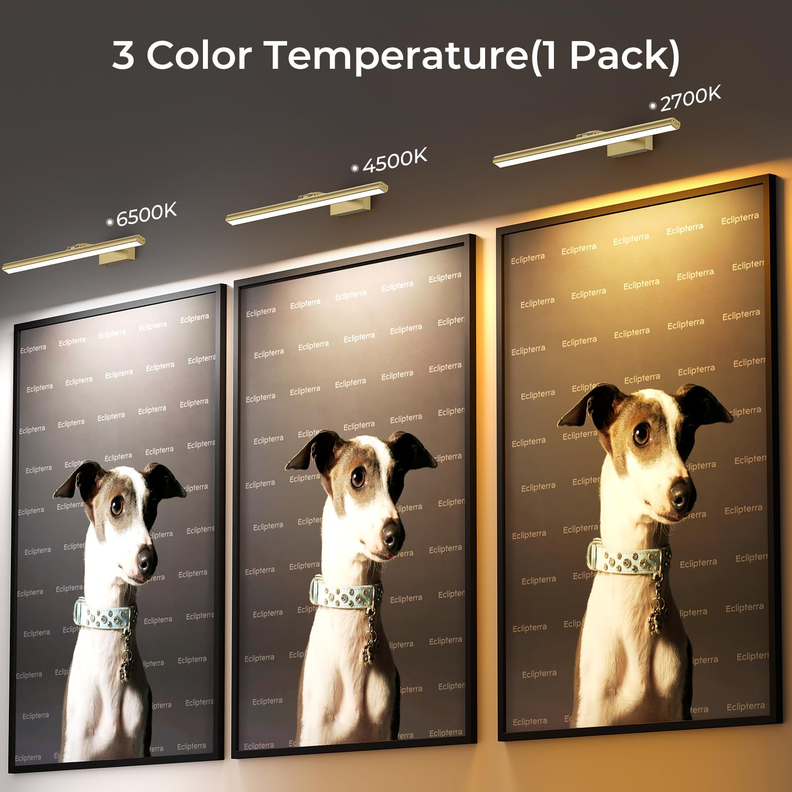 Wireless Rechargeable 24in Picture Light for Wall with Remote Dimmable Timer, Rotatable CCT Art Gallery Light - Gold