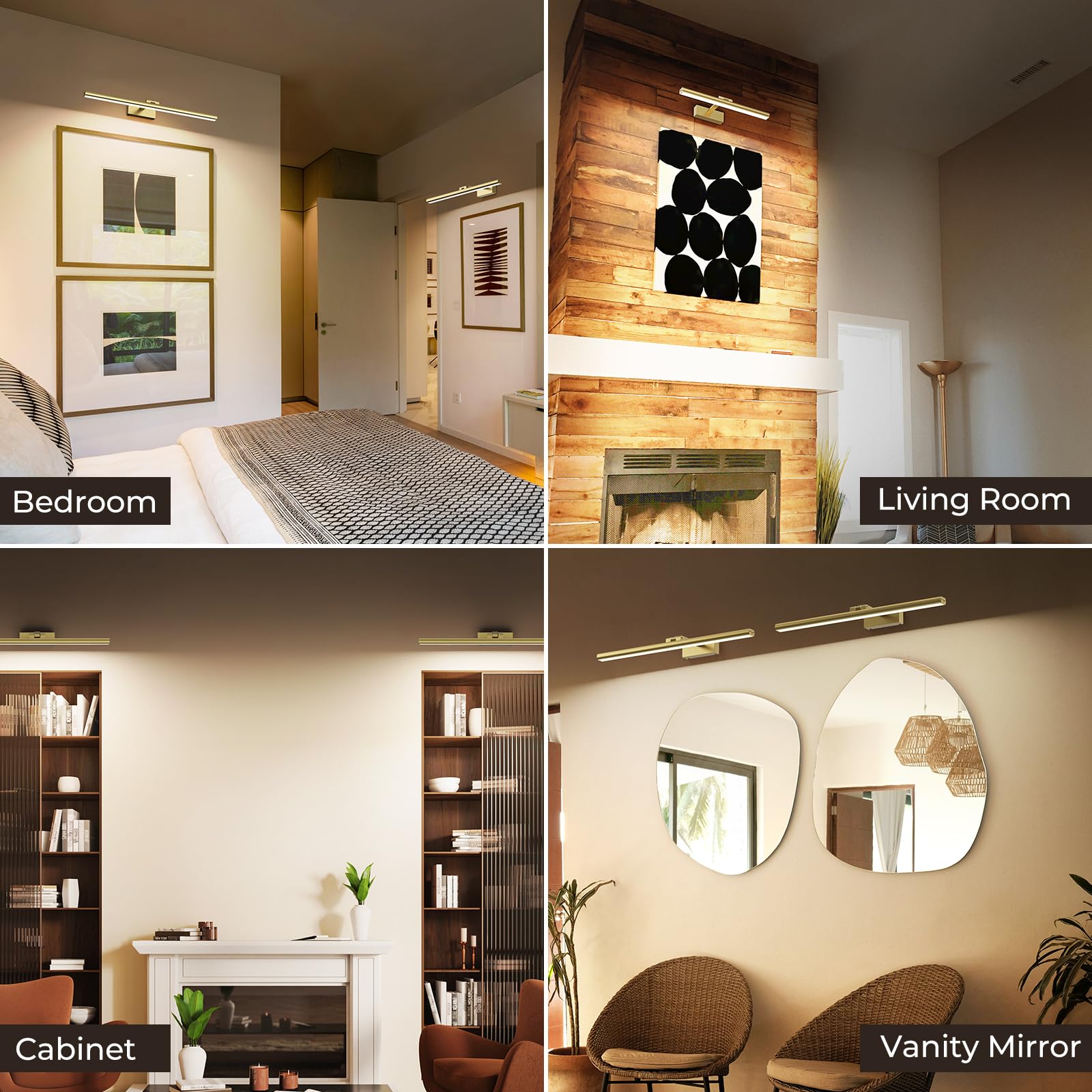 Wireless Rechargeable 24in Picture Light for Wall with Remote Dimmable Timer, Rotatable CCT Art Gallery Light - Gold