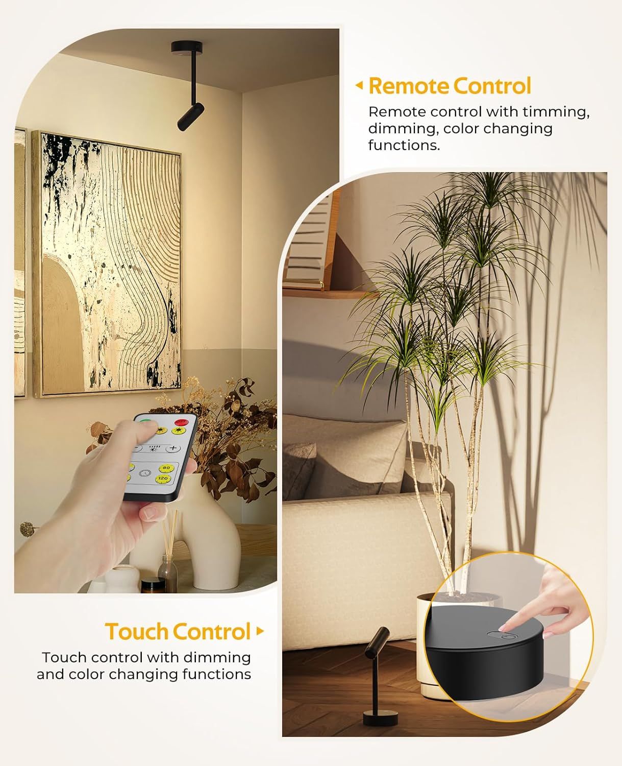 Battery Operated Dimmable Picture Wall Light with Remote Control 2PCS - Metallic