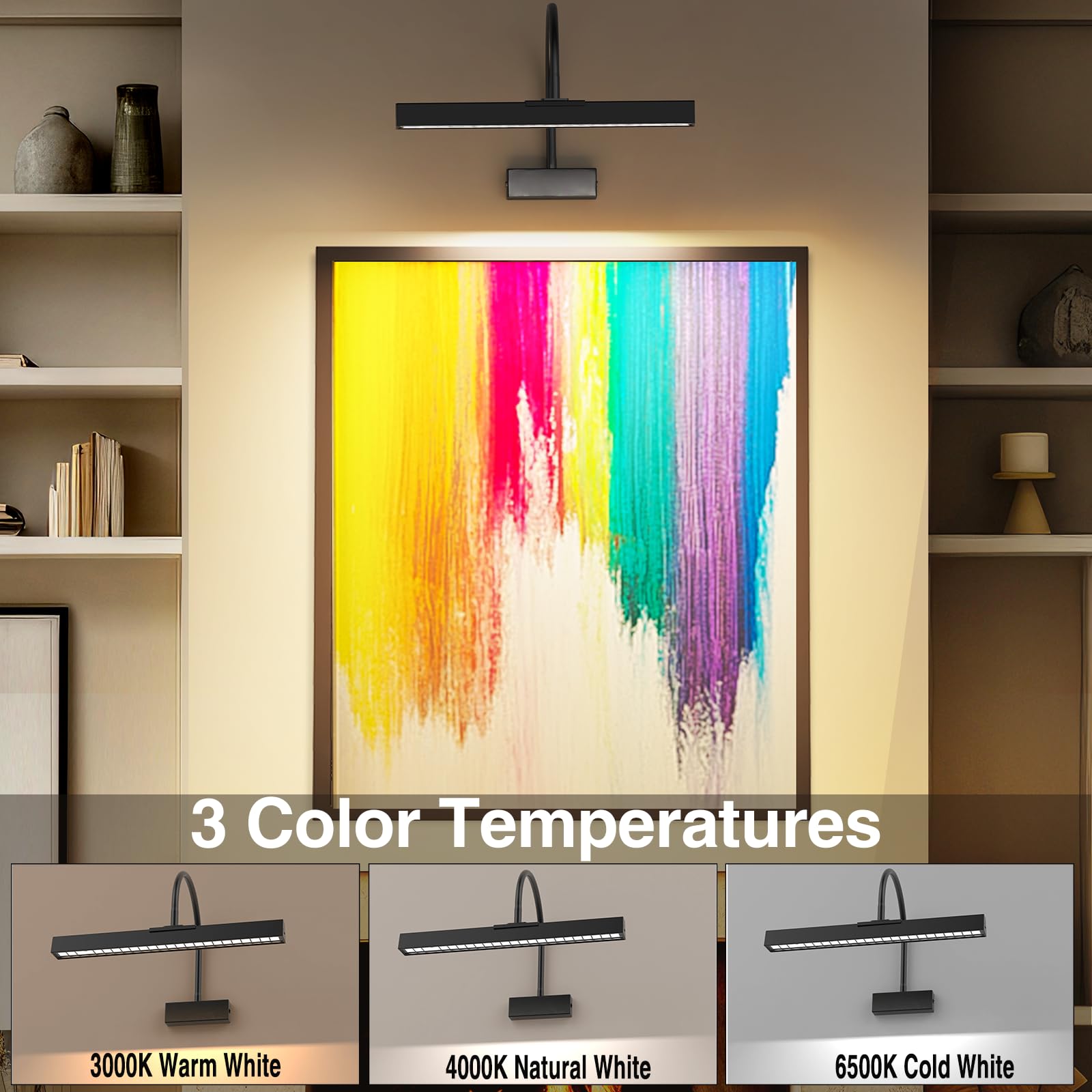 16 Inch Wireless Picture Frame Light with Remote, 3 CCT Dimmable Timer - Black