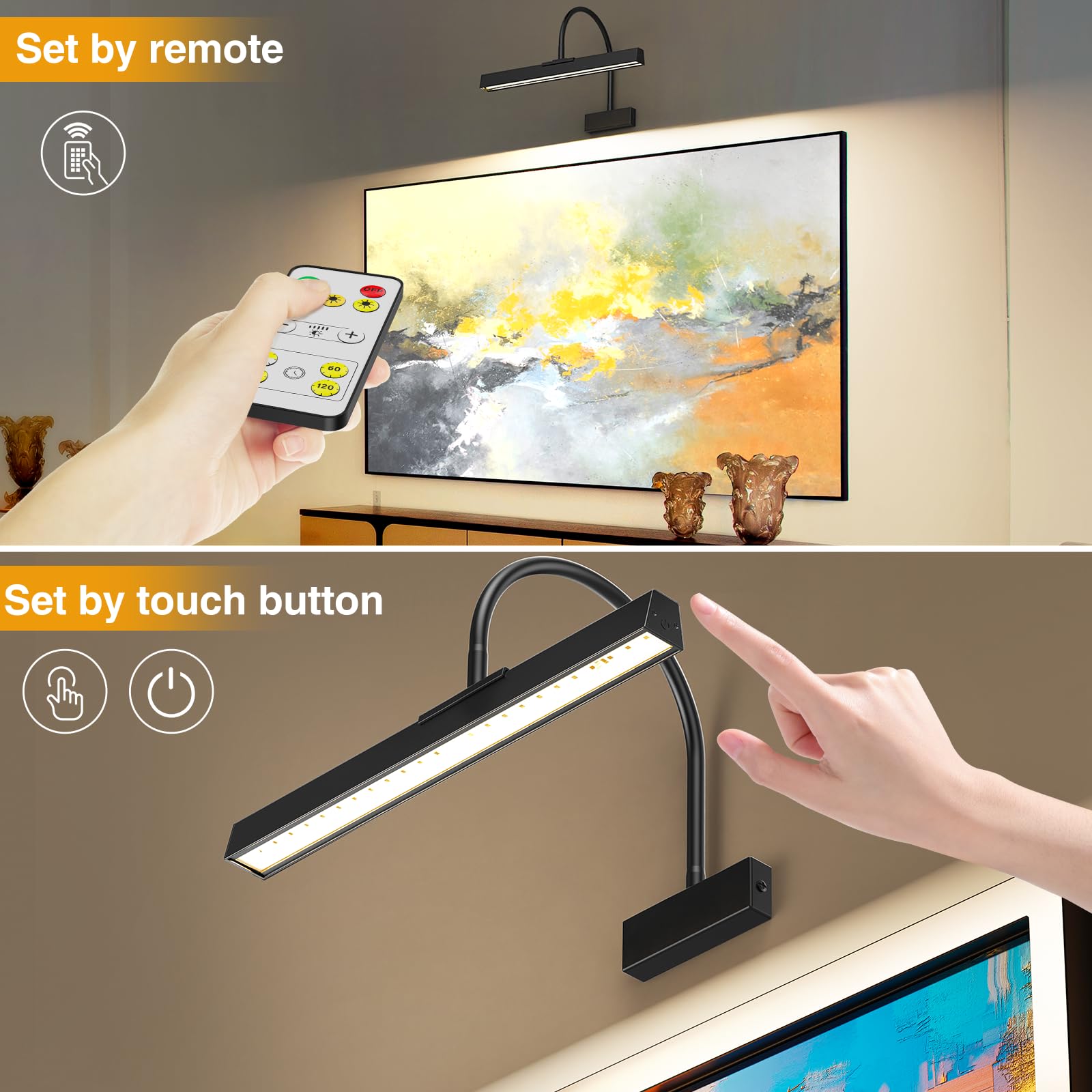 16 Inch Wireless Picture Frame Light with Remote, 3 CCT Dimmable Timer - Black