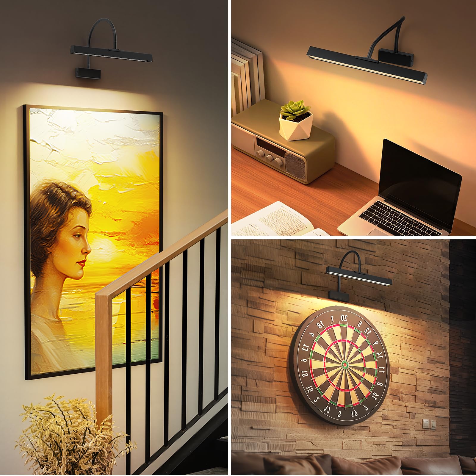 16 Inch Wireless Picture Frame Light with Remote, 3 CCT Dimmable Timer - Black