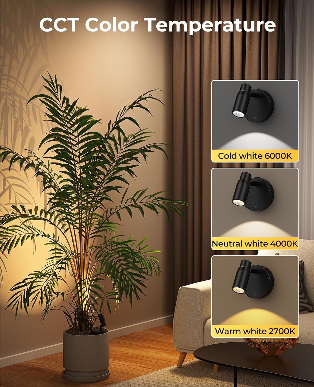 Rechargeable Zoomable Indoor Spot Light with Remote, Dimmable CCT for Wall Art and Plants - Black