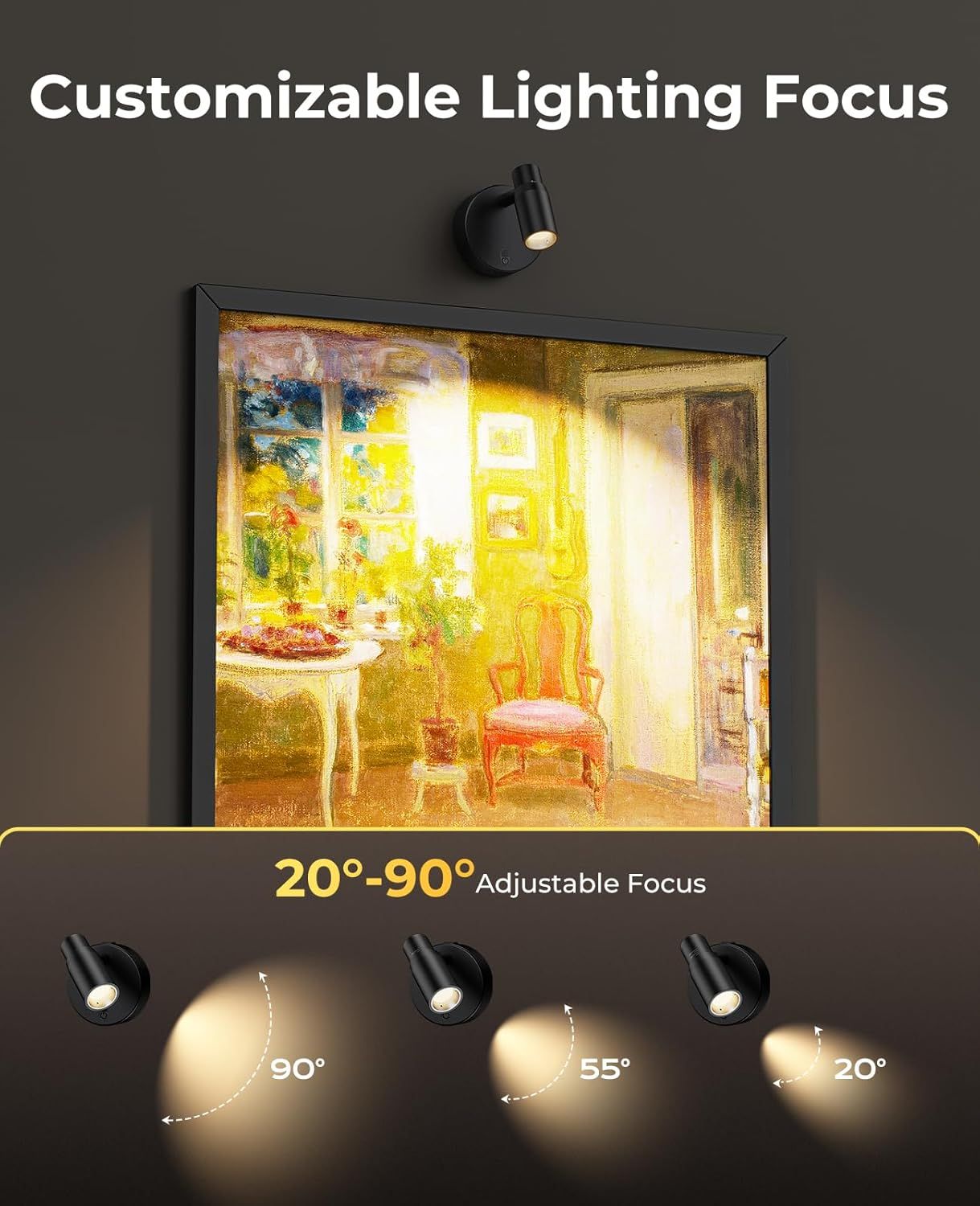Rechargeable Zoomable Indoor Spot Lights with Remote, Dimmable CCT, Timer 2-Pack - Black