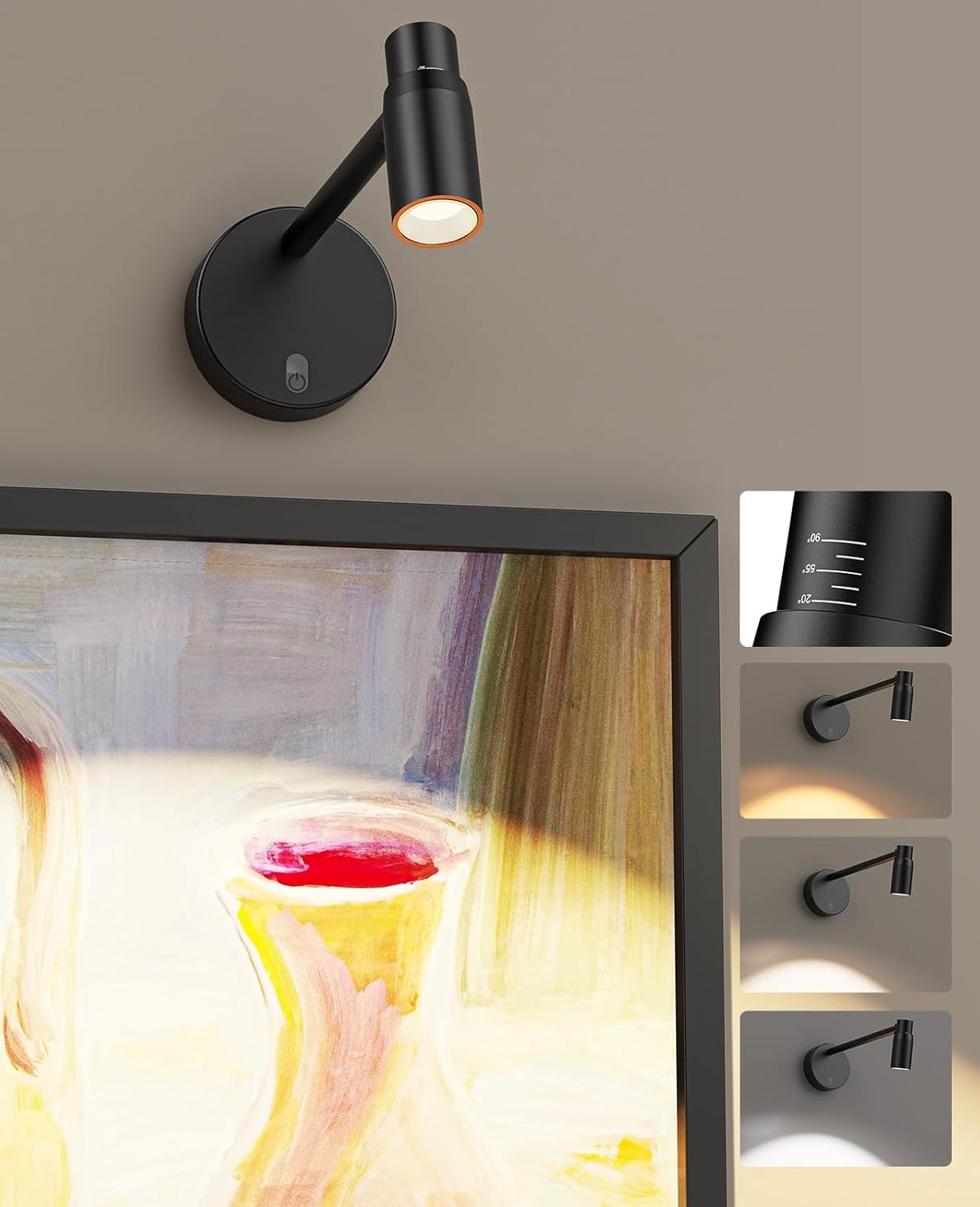 Zoomable Battery Operated Picture Light with Remote, CCT Dimmable Spotlight for Wall Art - Metallic