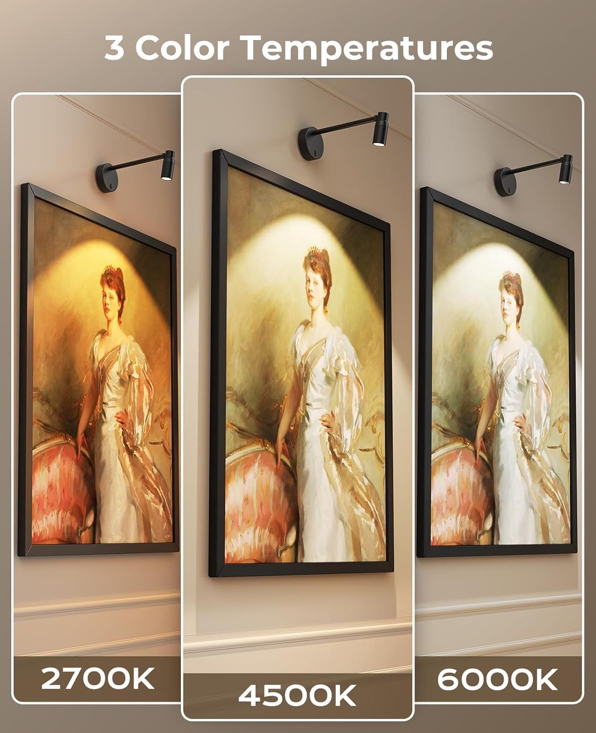 Zoomable Battery Operated Picture Light with Remote, CCT Dimmable Spotlight for Wall Art - Metallic