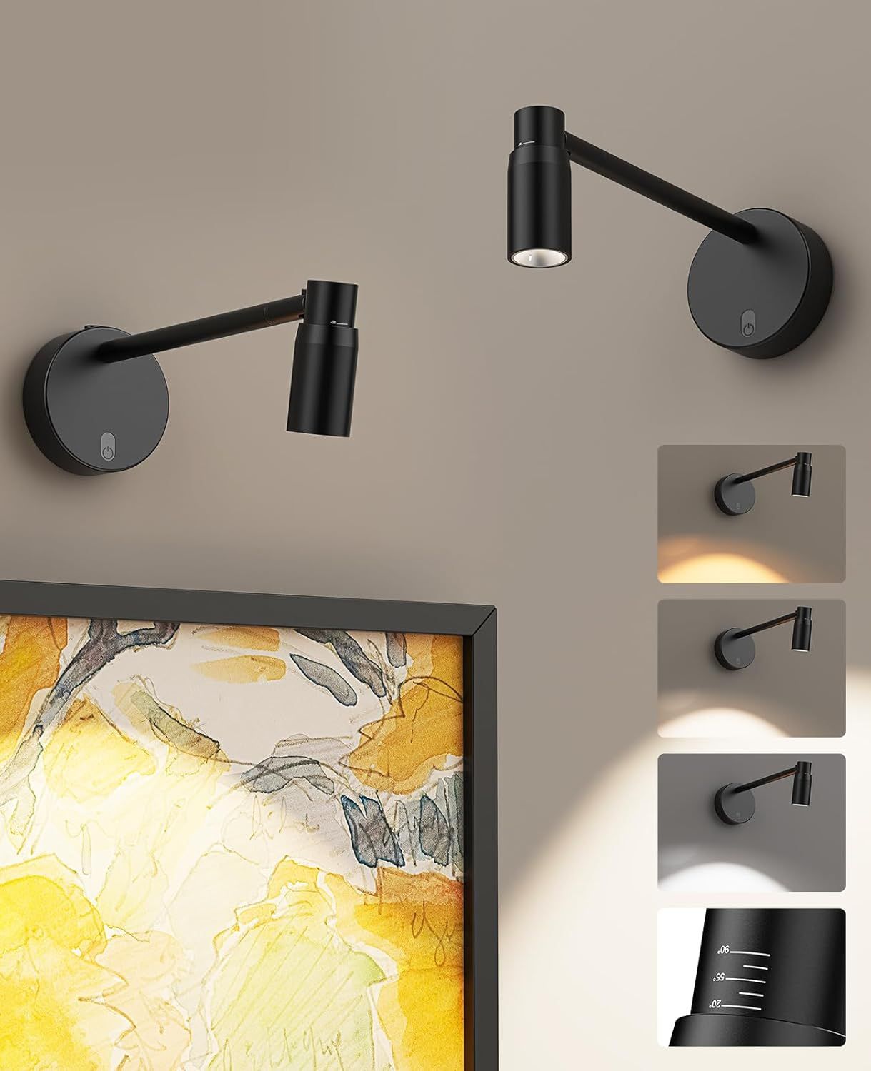 Zoomable Battery Operated Picture Light with Remote Control, CCT Dimmable Spotlight 2PCS - Metallic