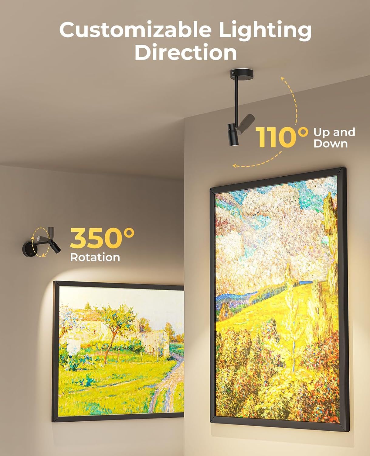 Zoomable Battery Operated Picture Light with Remote Control, CCT Dimmable Spotlight 2PCS - Metallic
